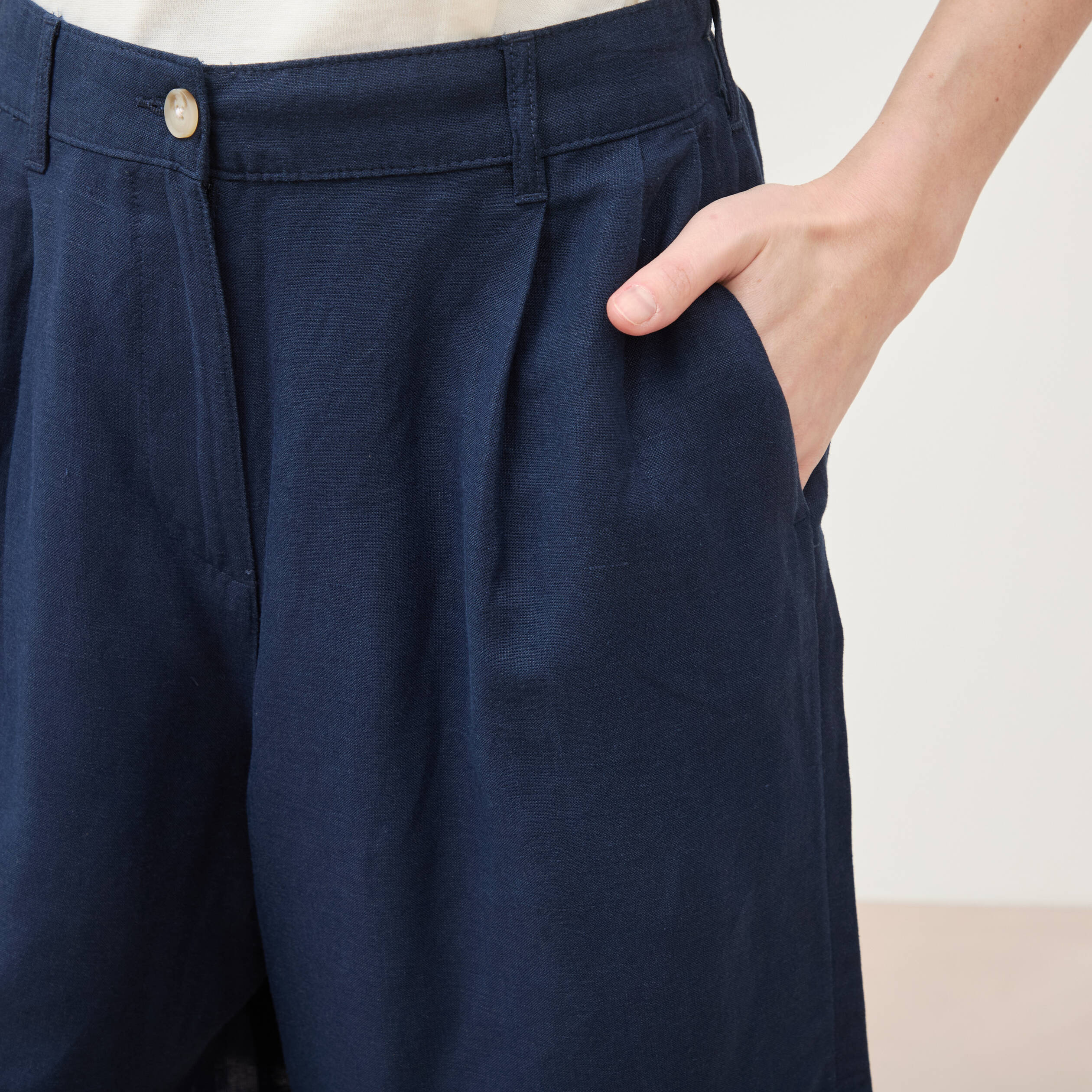 Short taille haute bleu marine femme