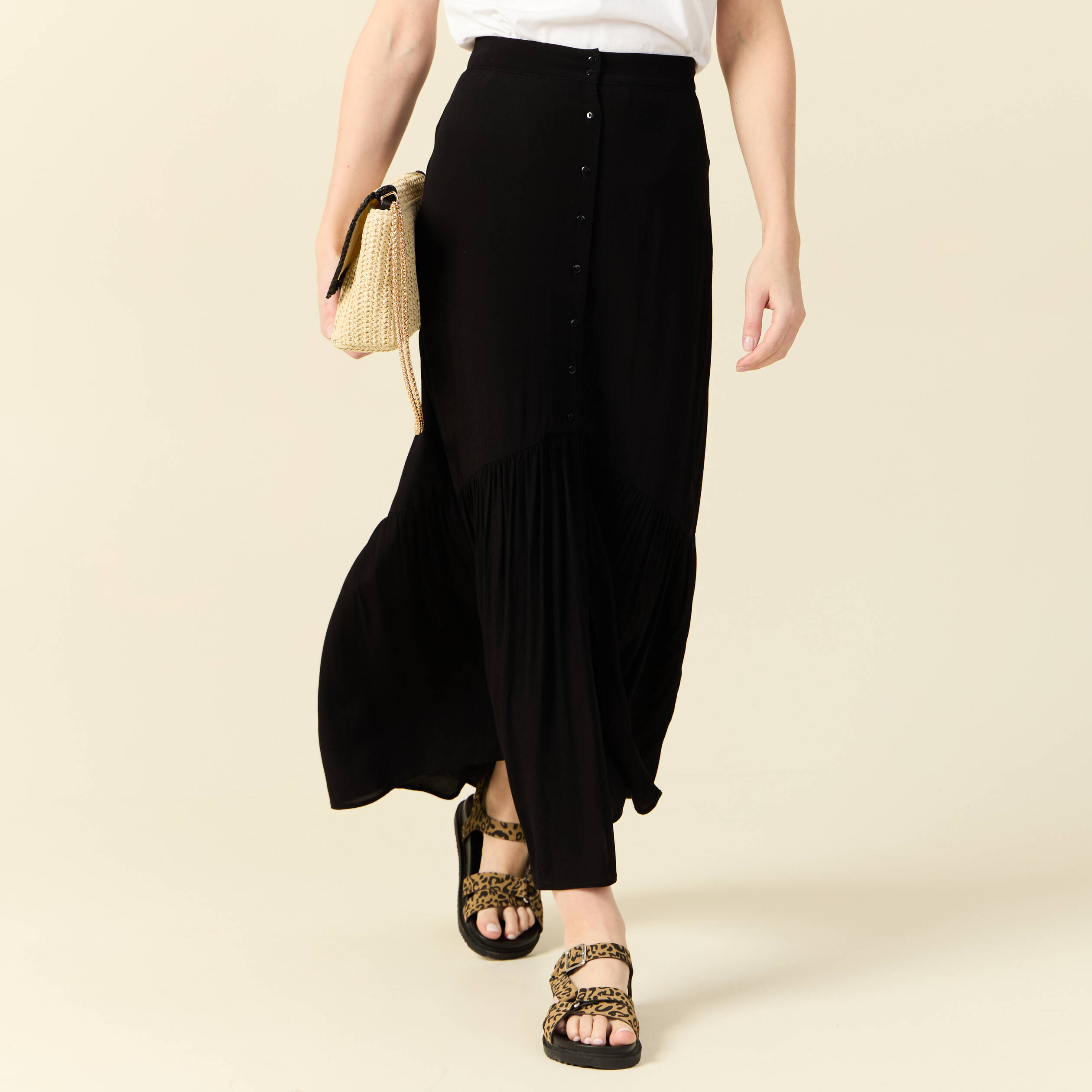 jupe longue evasee noir femme Jupe longue évasée noir femme