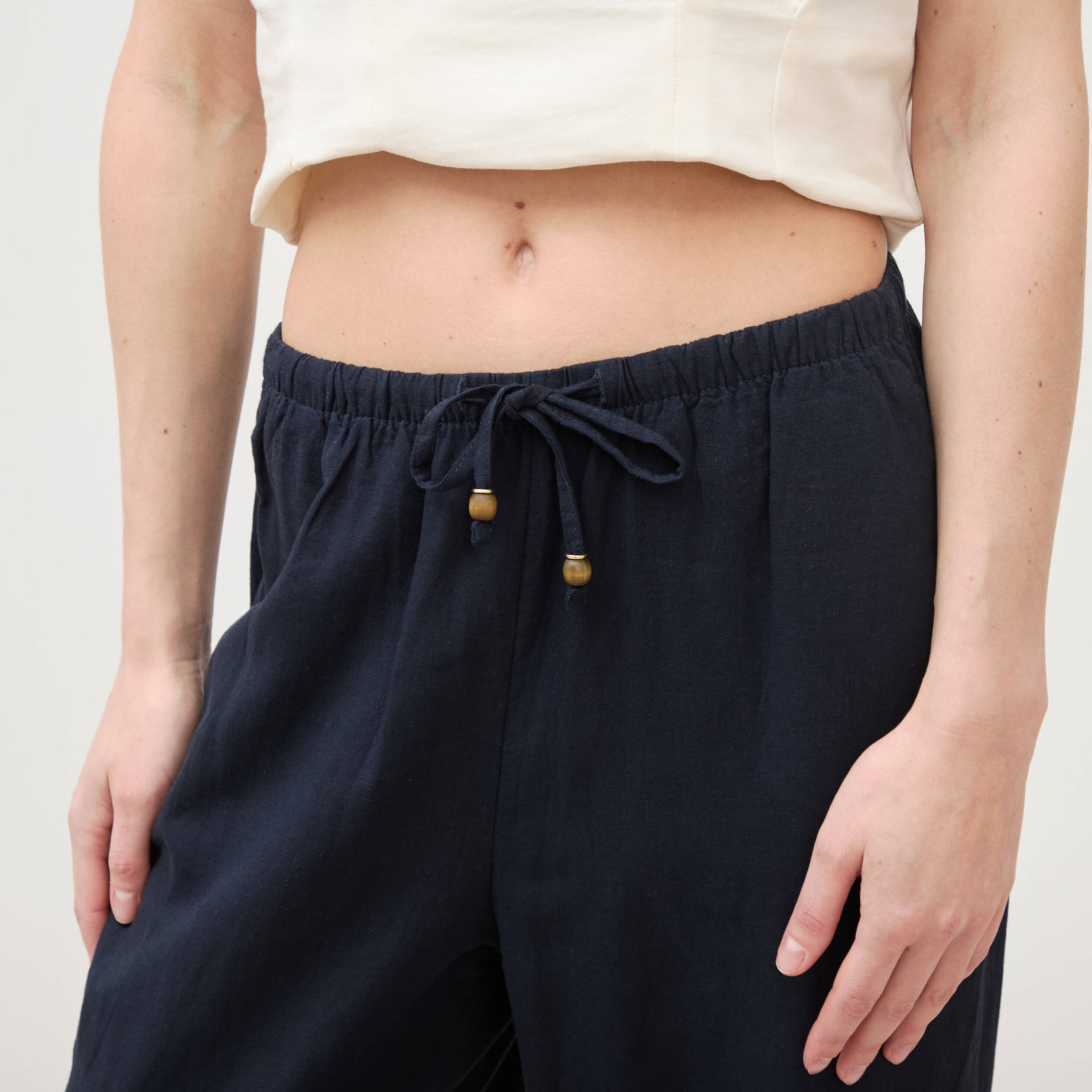 Pantalon standard fluide bleu marine femme