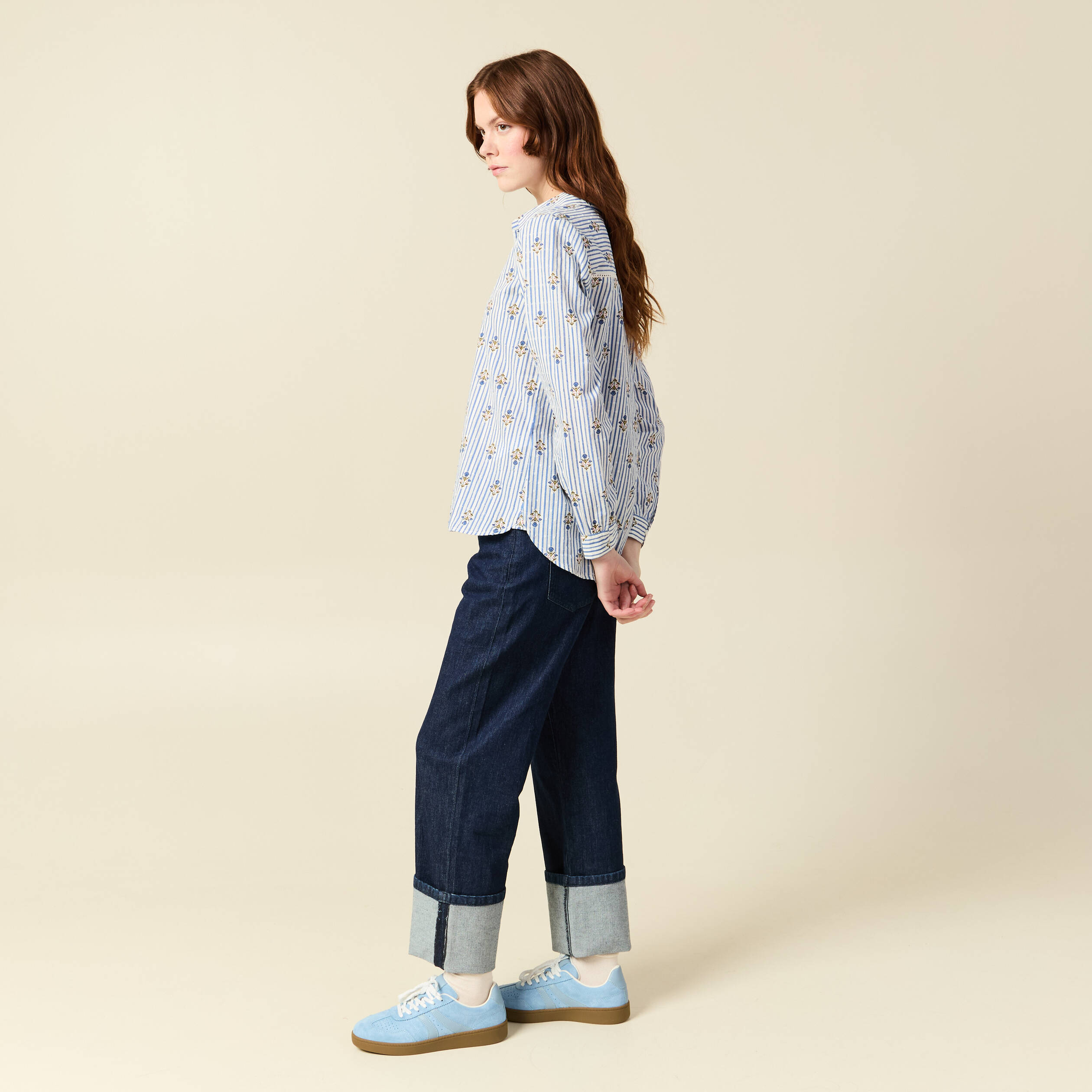 Chemise manches longues bleu ciel femme