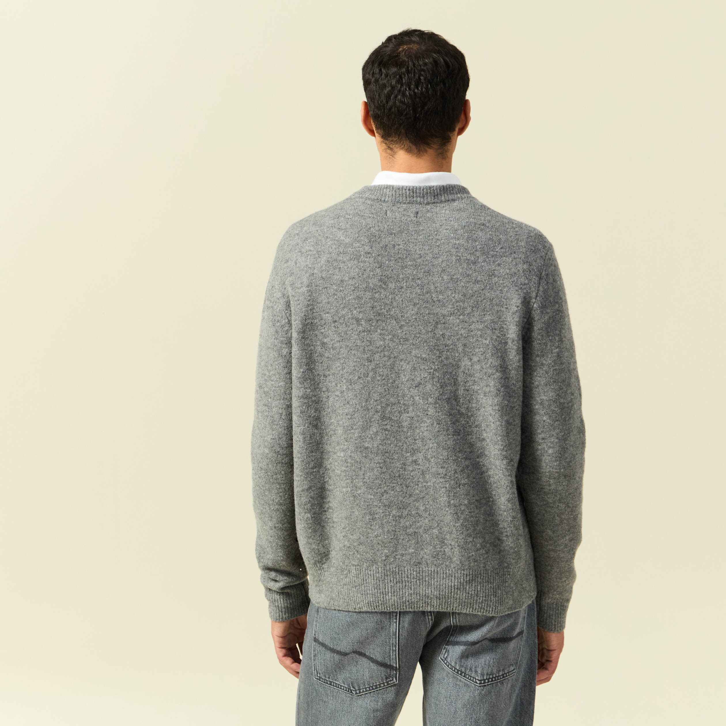 Pull manches longues col rond gris homme