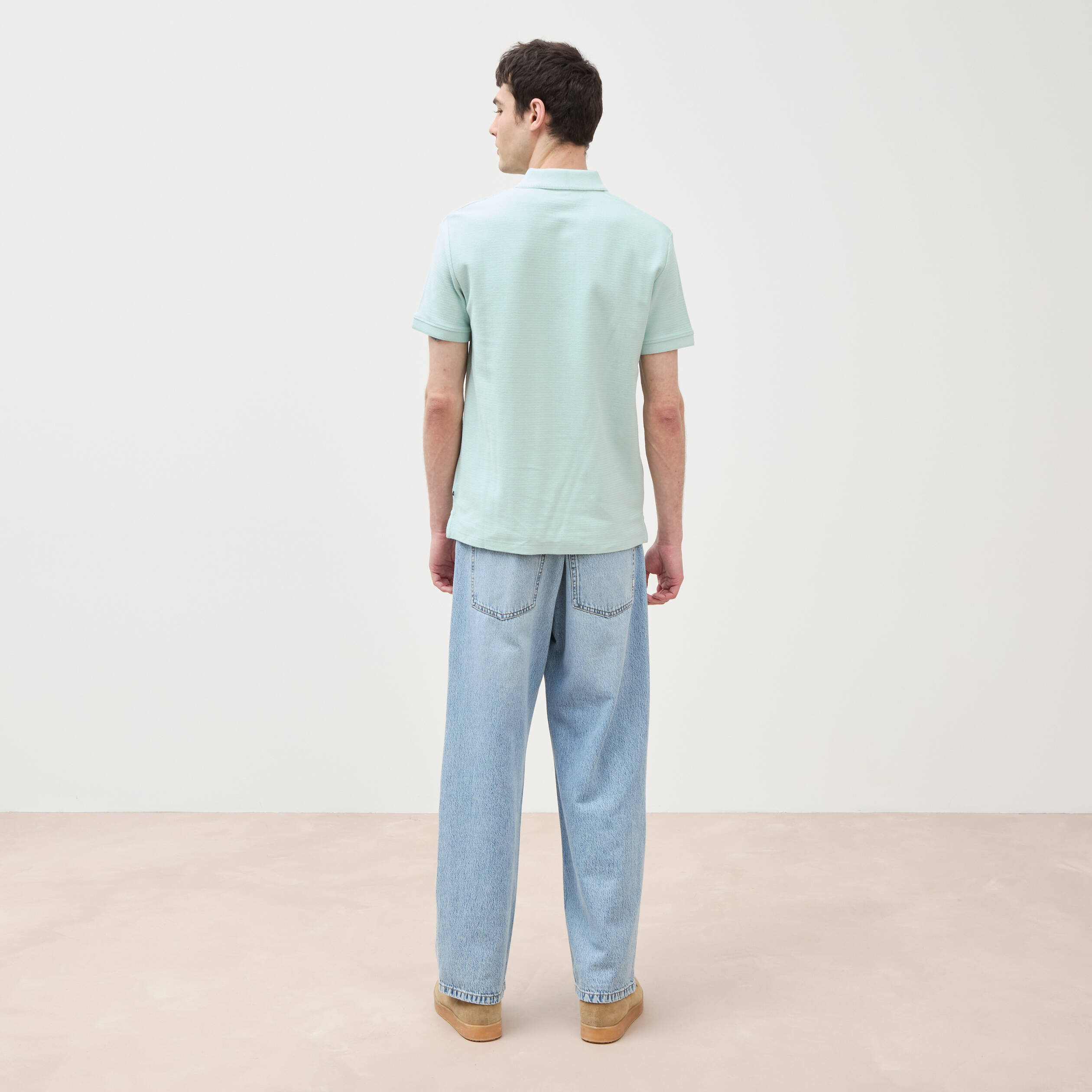 Polo cintr&eacute; manches courtes bleu gris homme