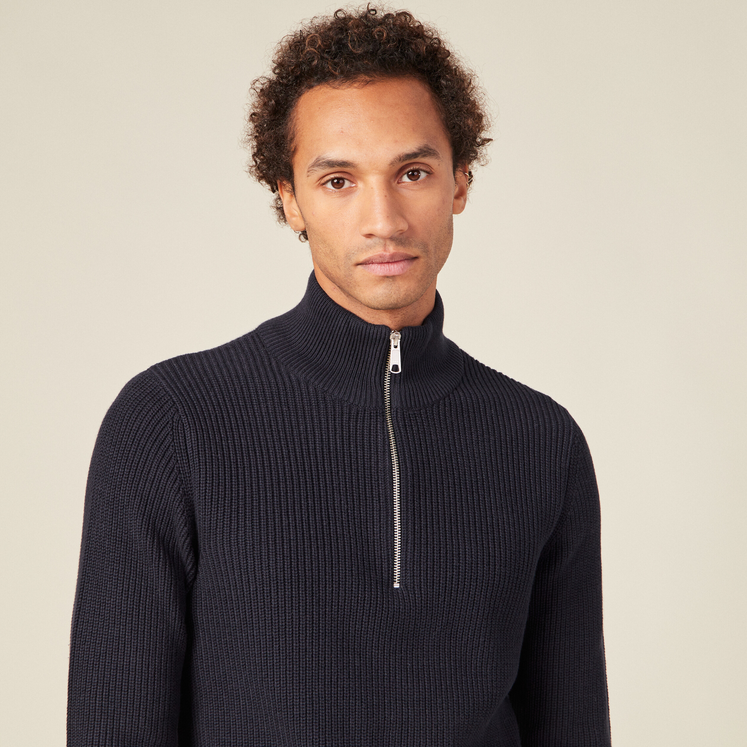 Pull manches longues bleu marine homme