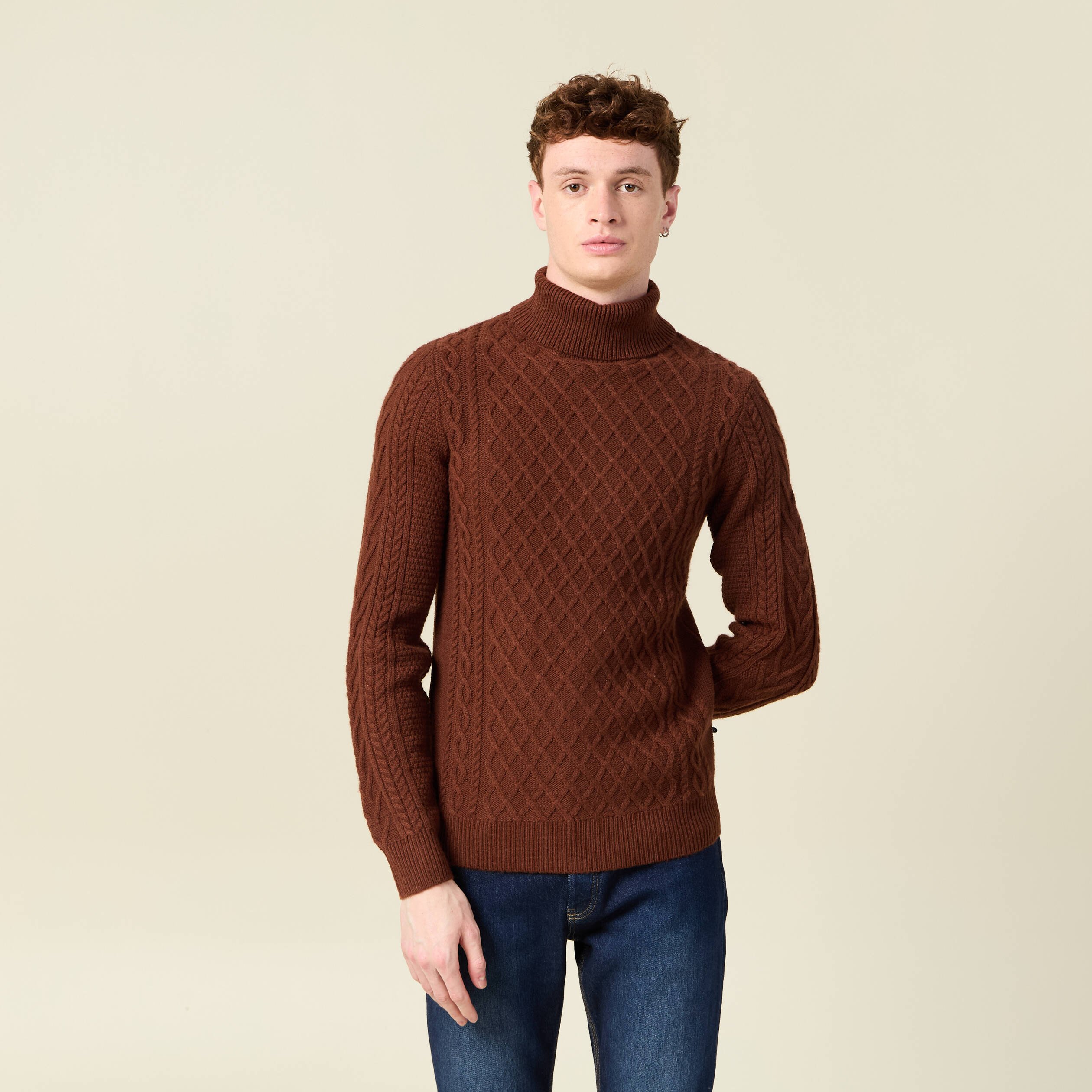 pull manches longues marron cognac homme Pull manches longues marron cognac homme