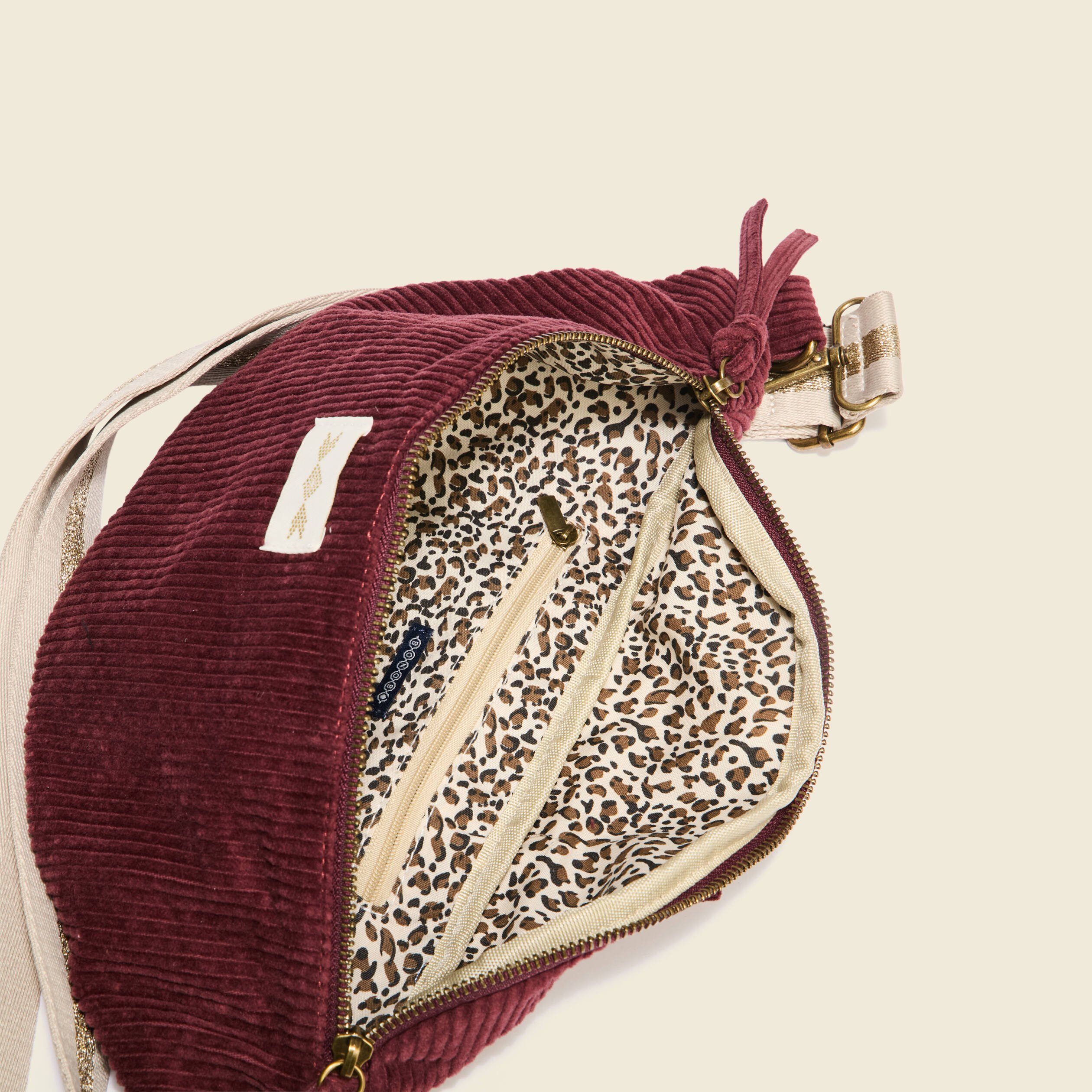 Sac banane velours côtelé prune femme