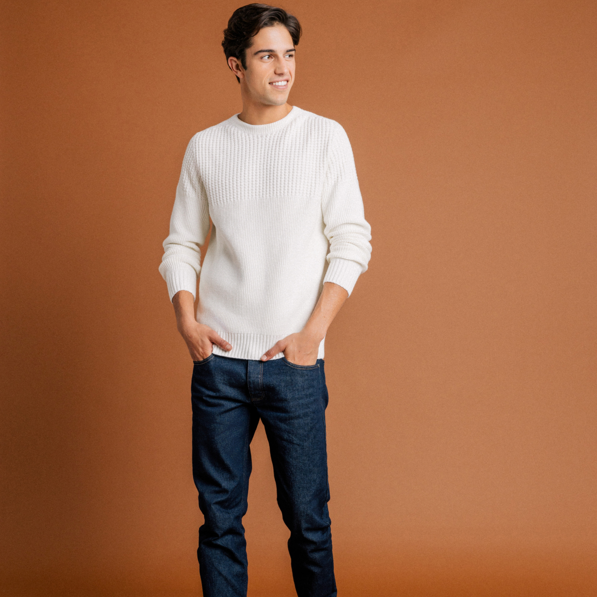 pull manches longues fabrique en france ecru homme Pull manches longues fabriqué en France ecru homme
