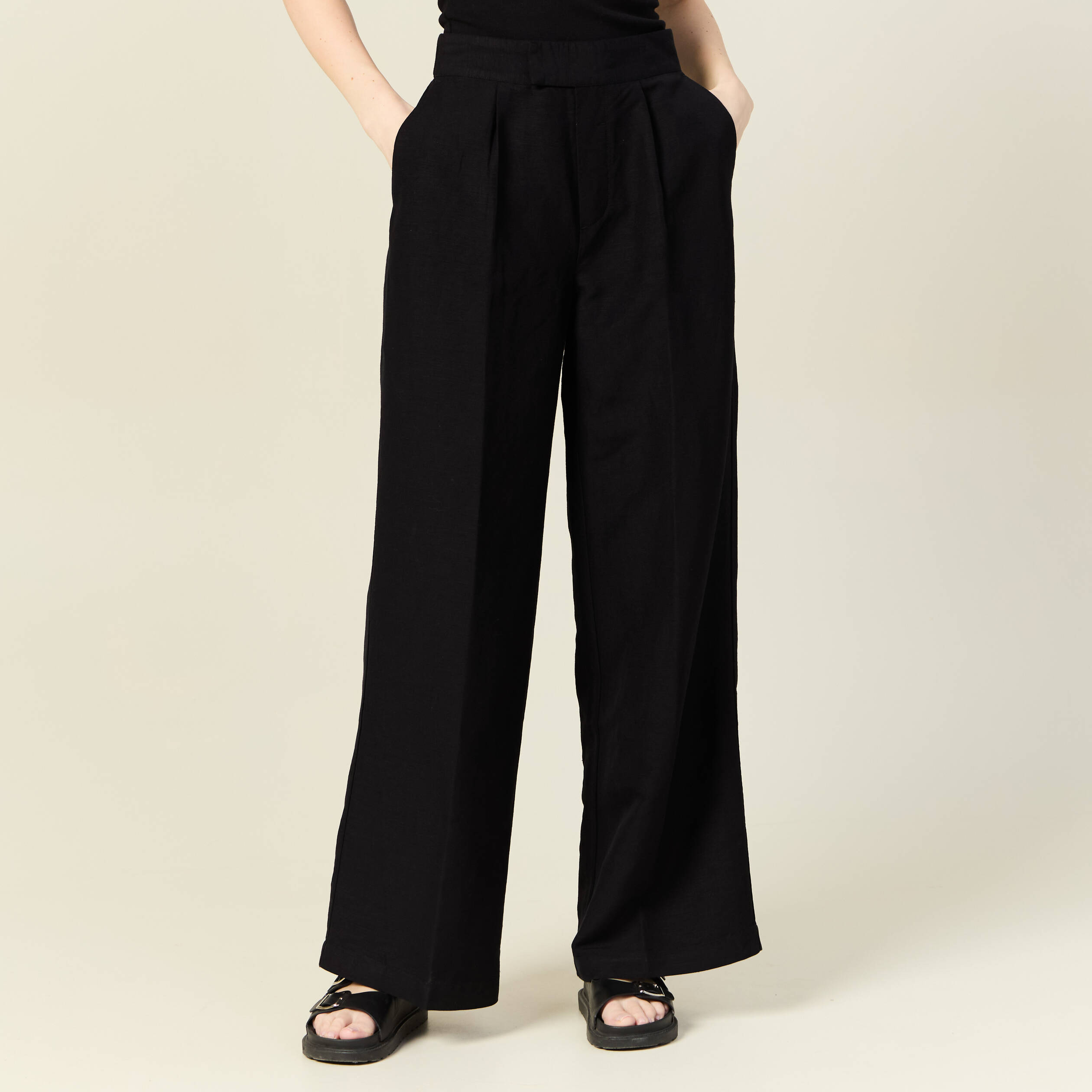 Pantalon large fluide noir femme