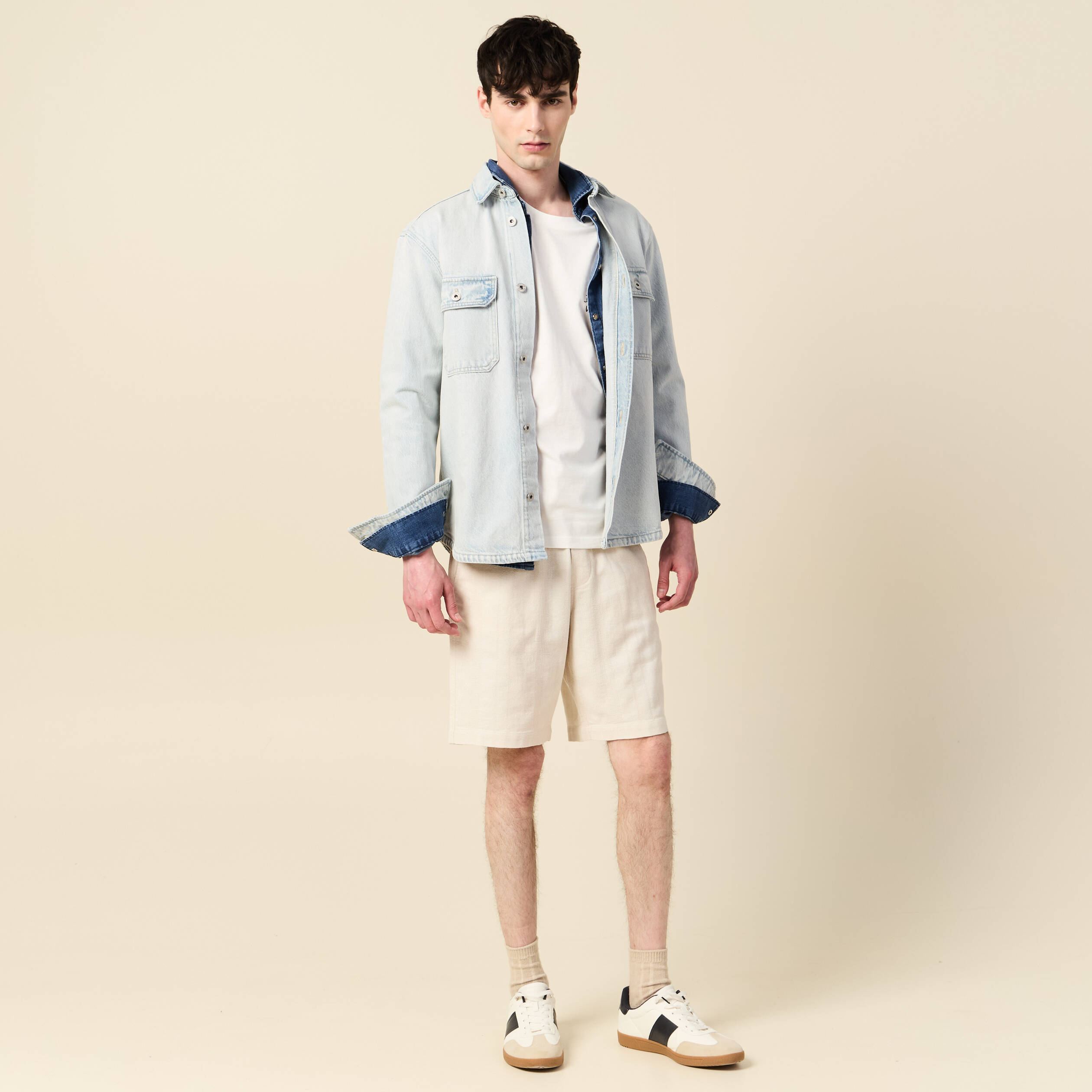 bermuda droit a coulisse ecru homme Bermuda droit à coulisse ecru homme