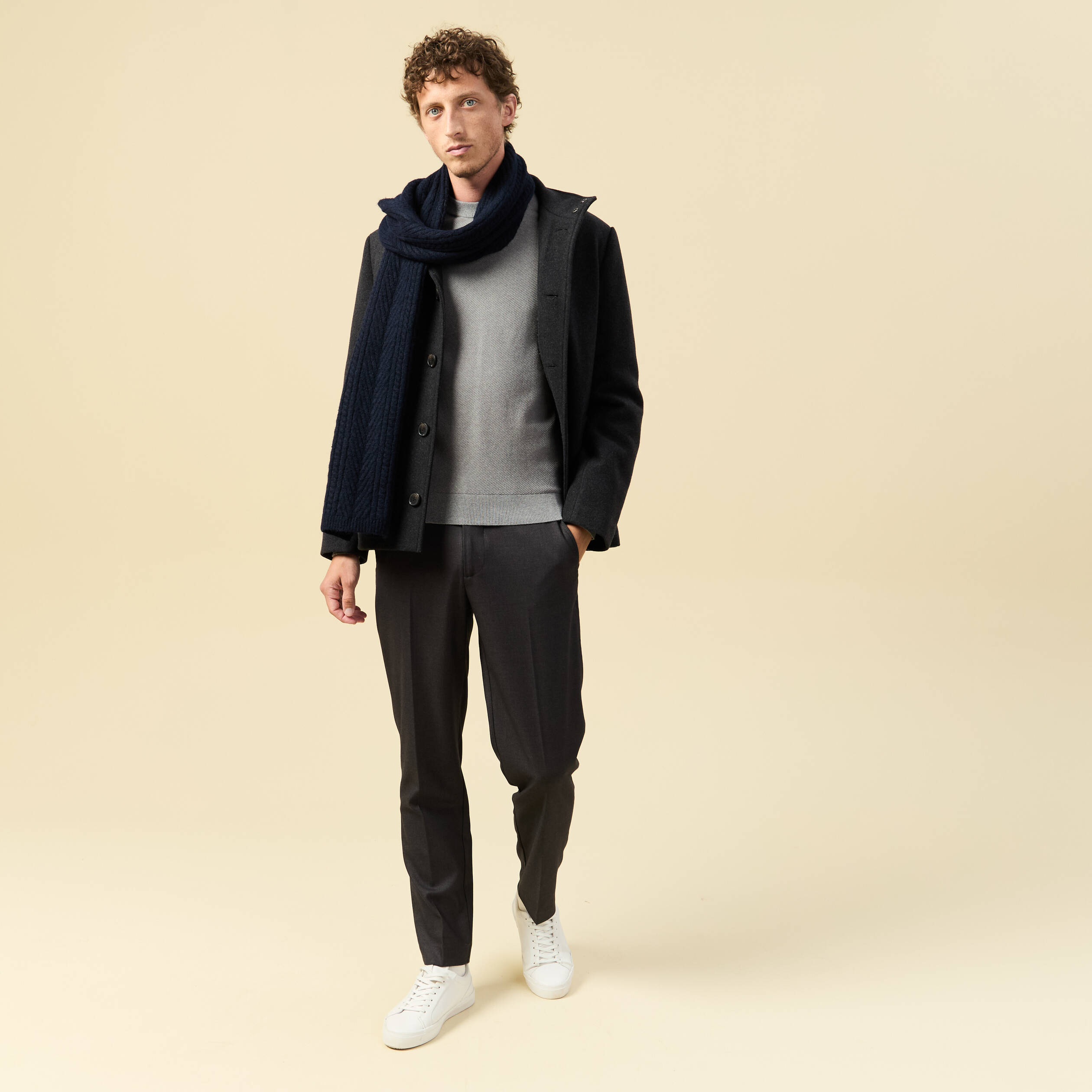 Pull col rond manches longues gris homme