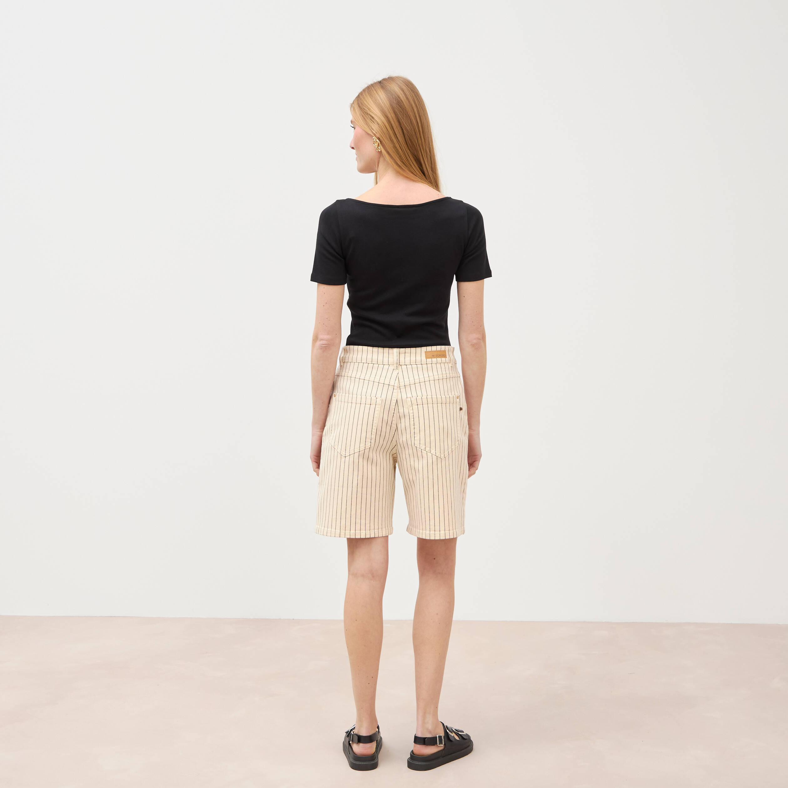 Bermuda large taille haute en jeans denim blanc femme