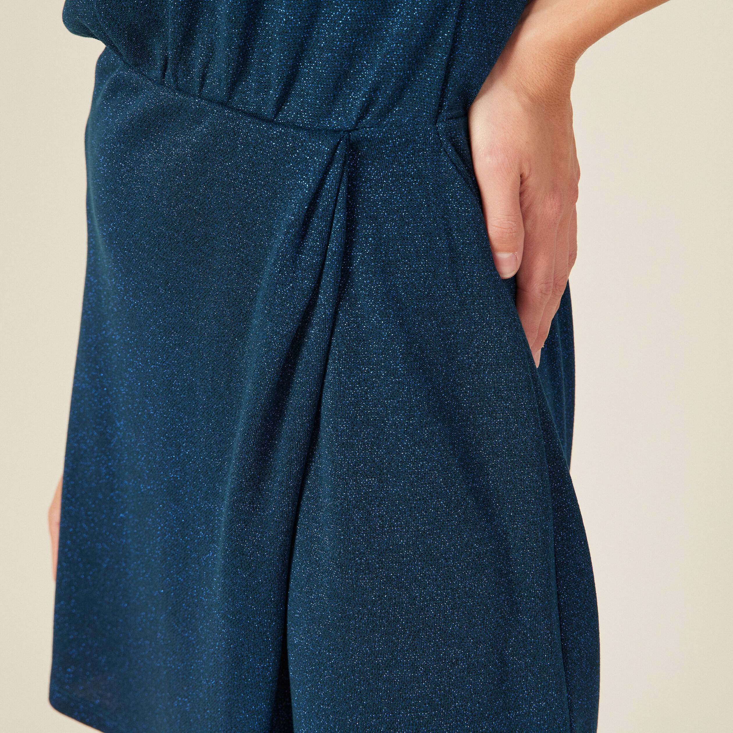 Robe moulante fils métallisés bleu canard femme