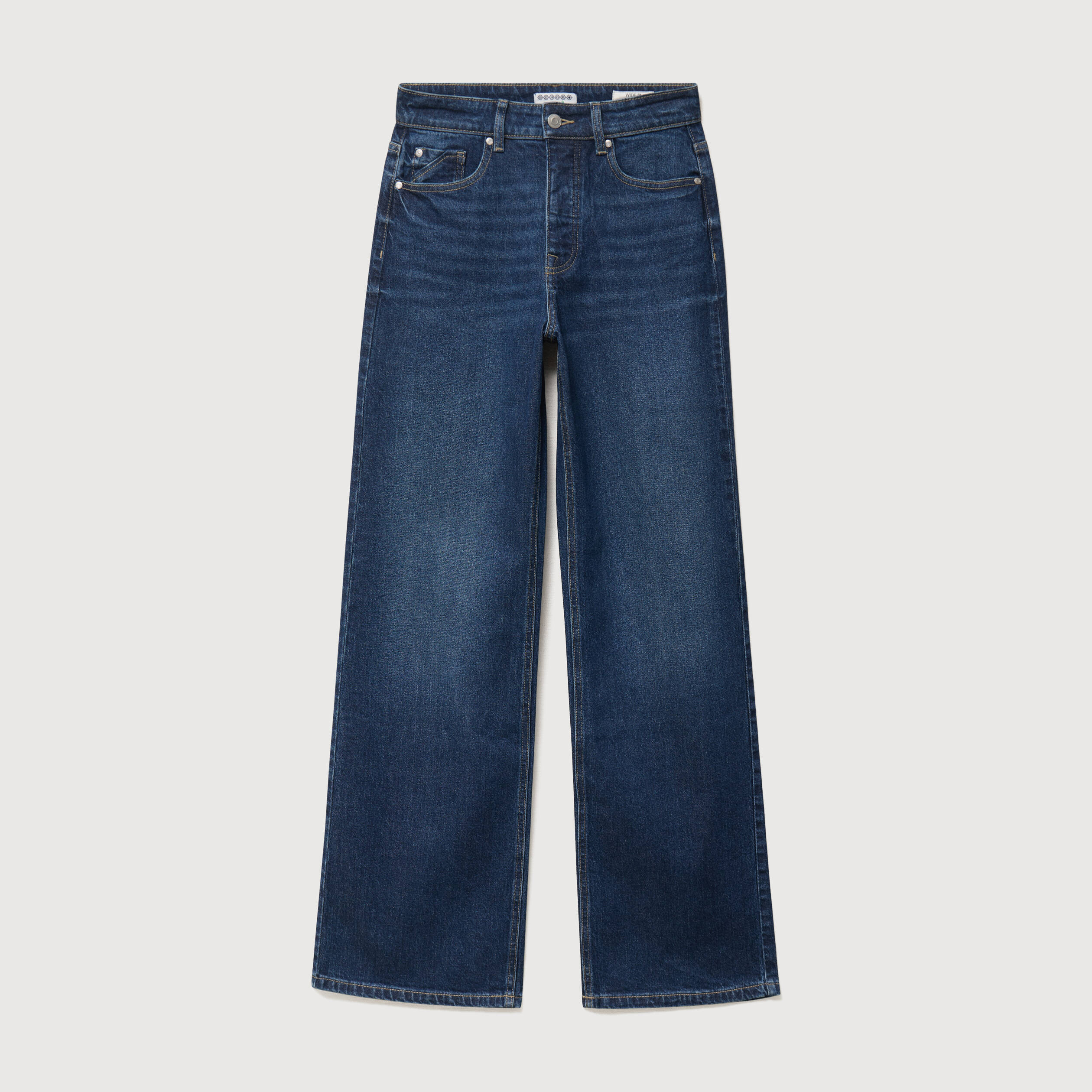 Jeans large taille haute denim brut femme