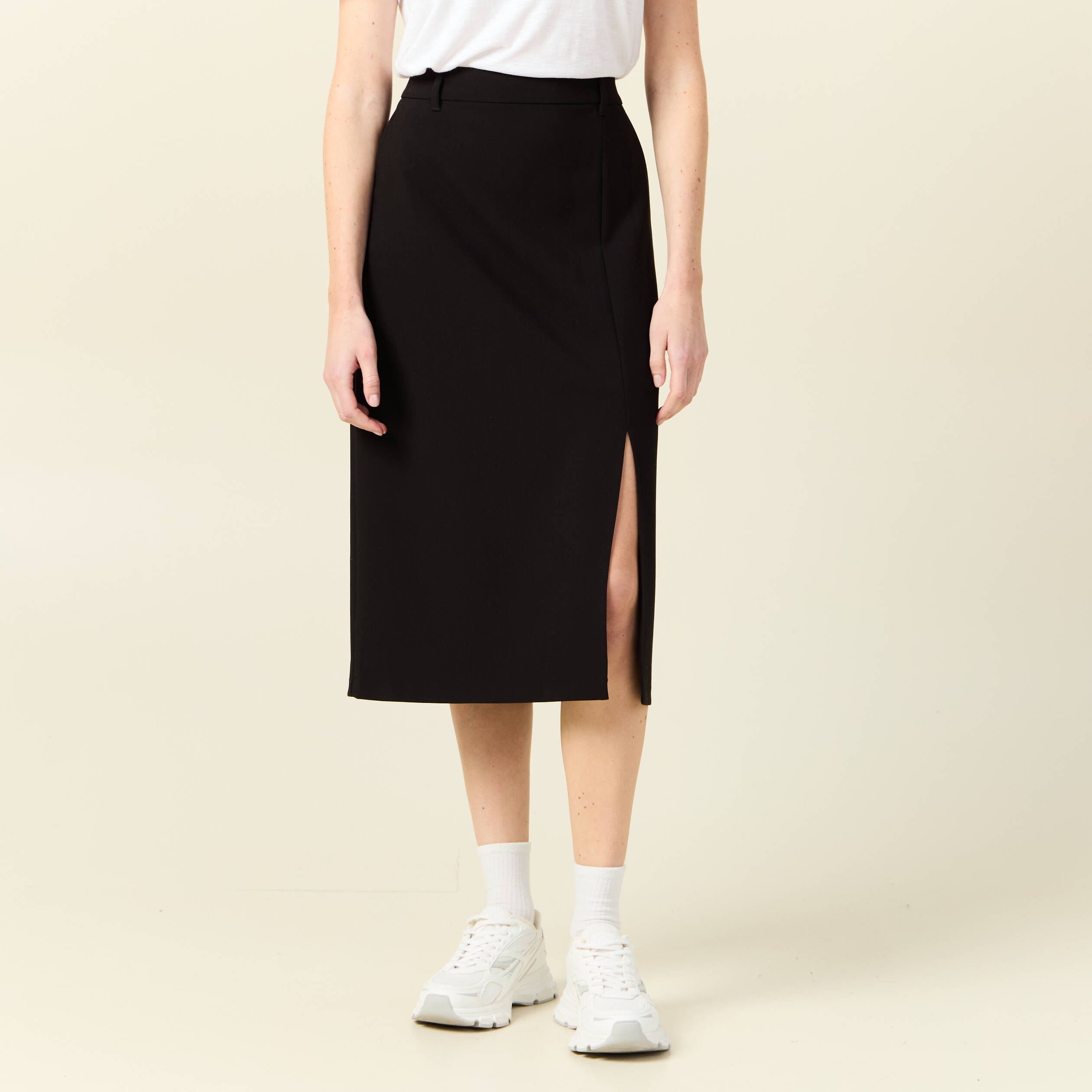 jupe midi droite fendue noir femme Jupe midi droite fendue noir femme