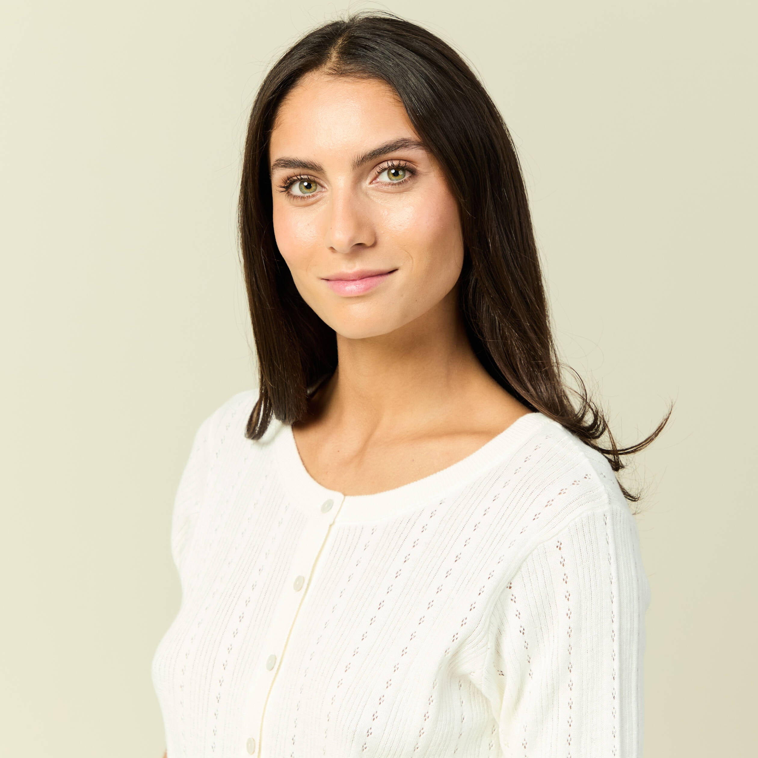 Gilet manches coude col rond ecru femme