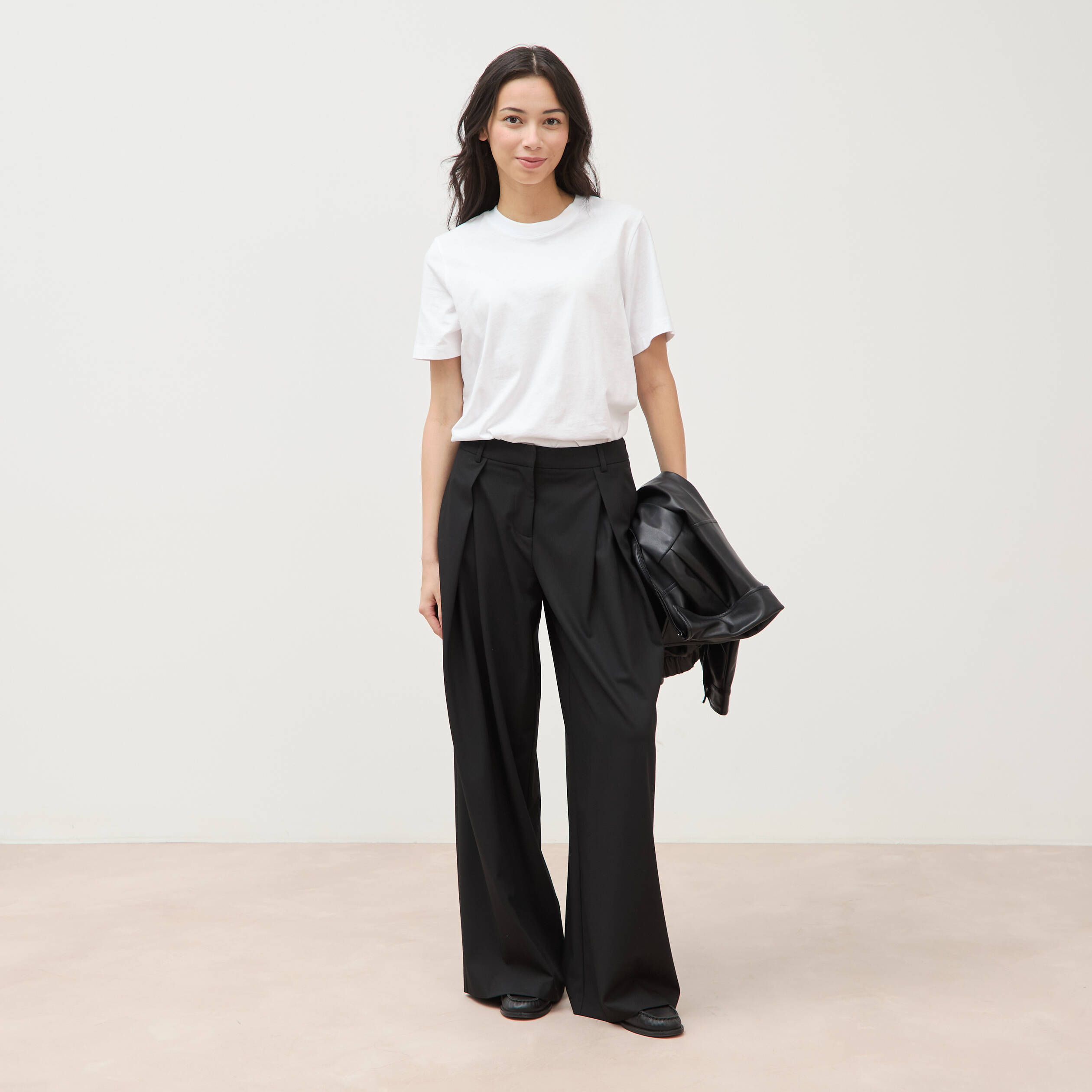 Pantalon large taille standard noir femme