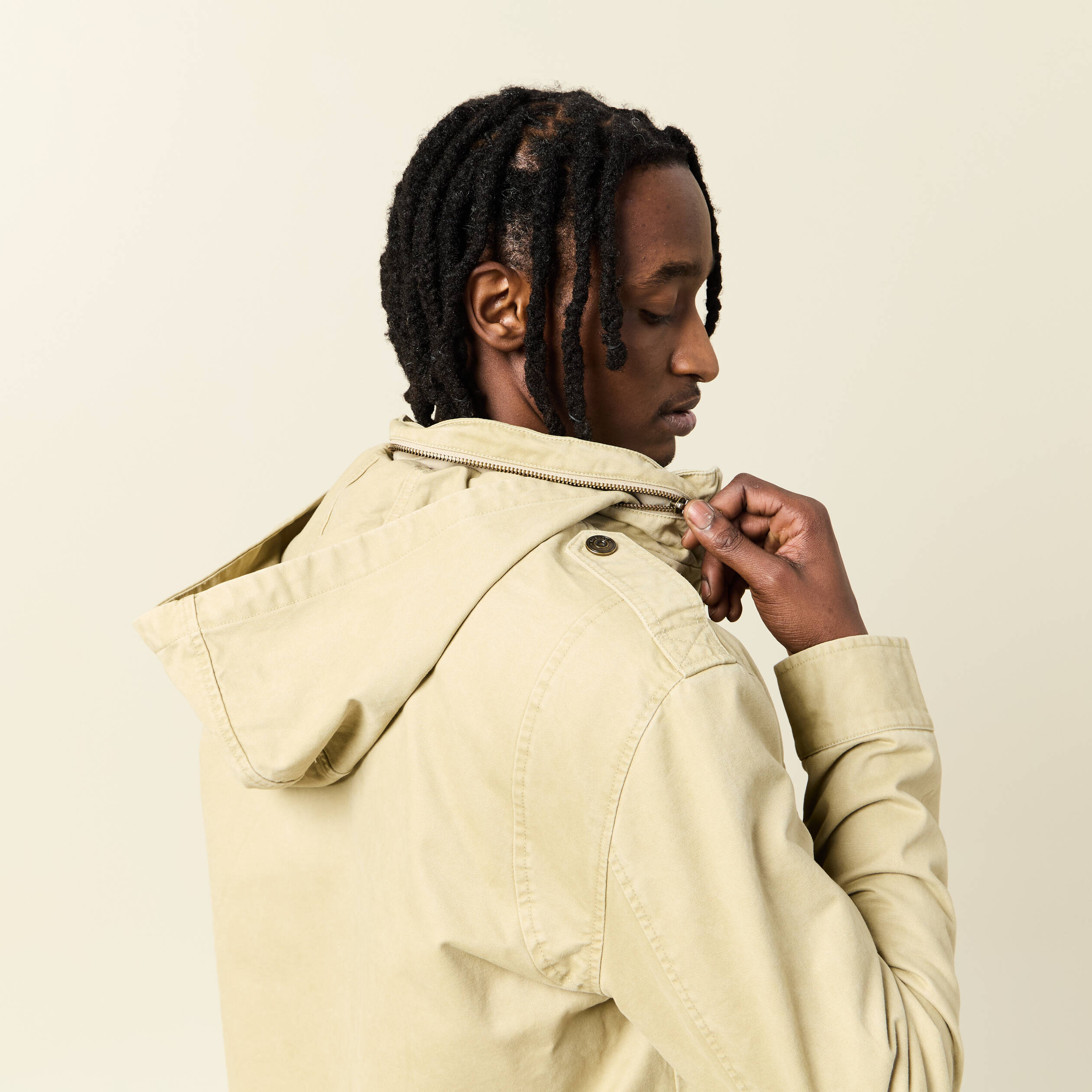 Blouson style biker zipp&eacute; beige homme