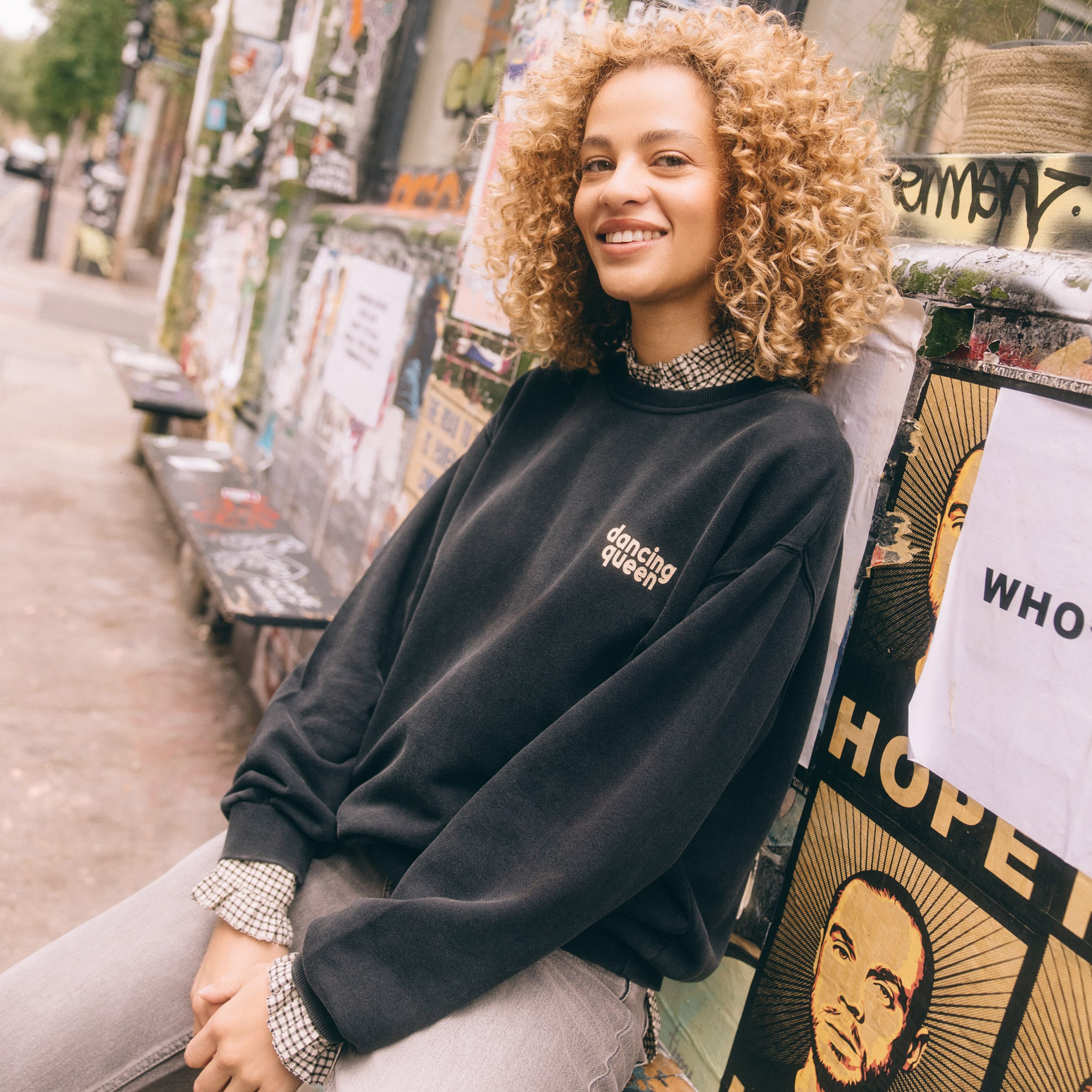 sweat col rond manches longues en coton noir femme Sweat col rond manches longues en coton noir femme