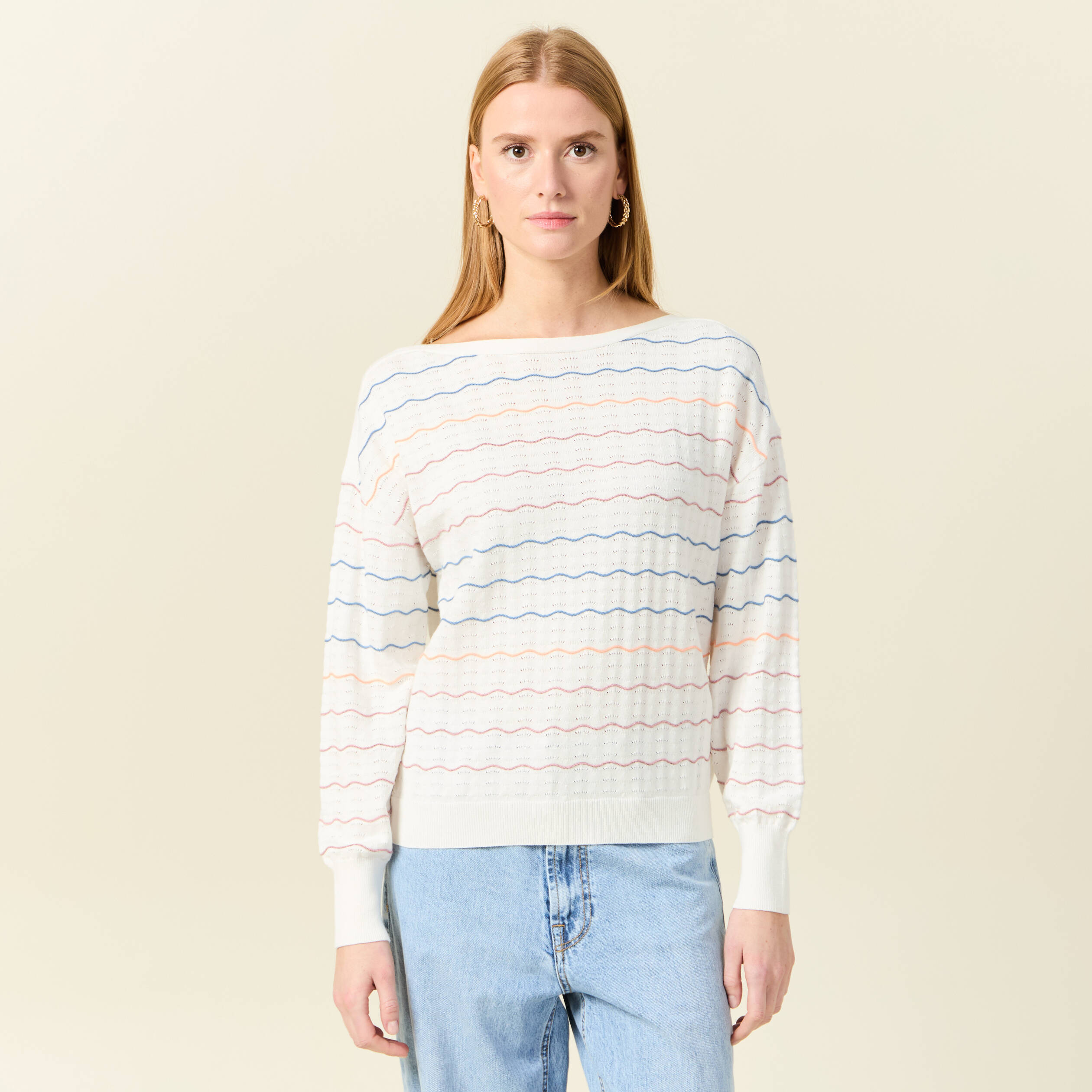 pull manches longues ajoure ecru femme Pull manches longues ajouré ecru femme
