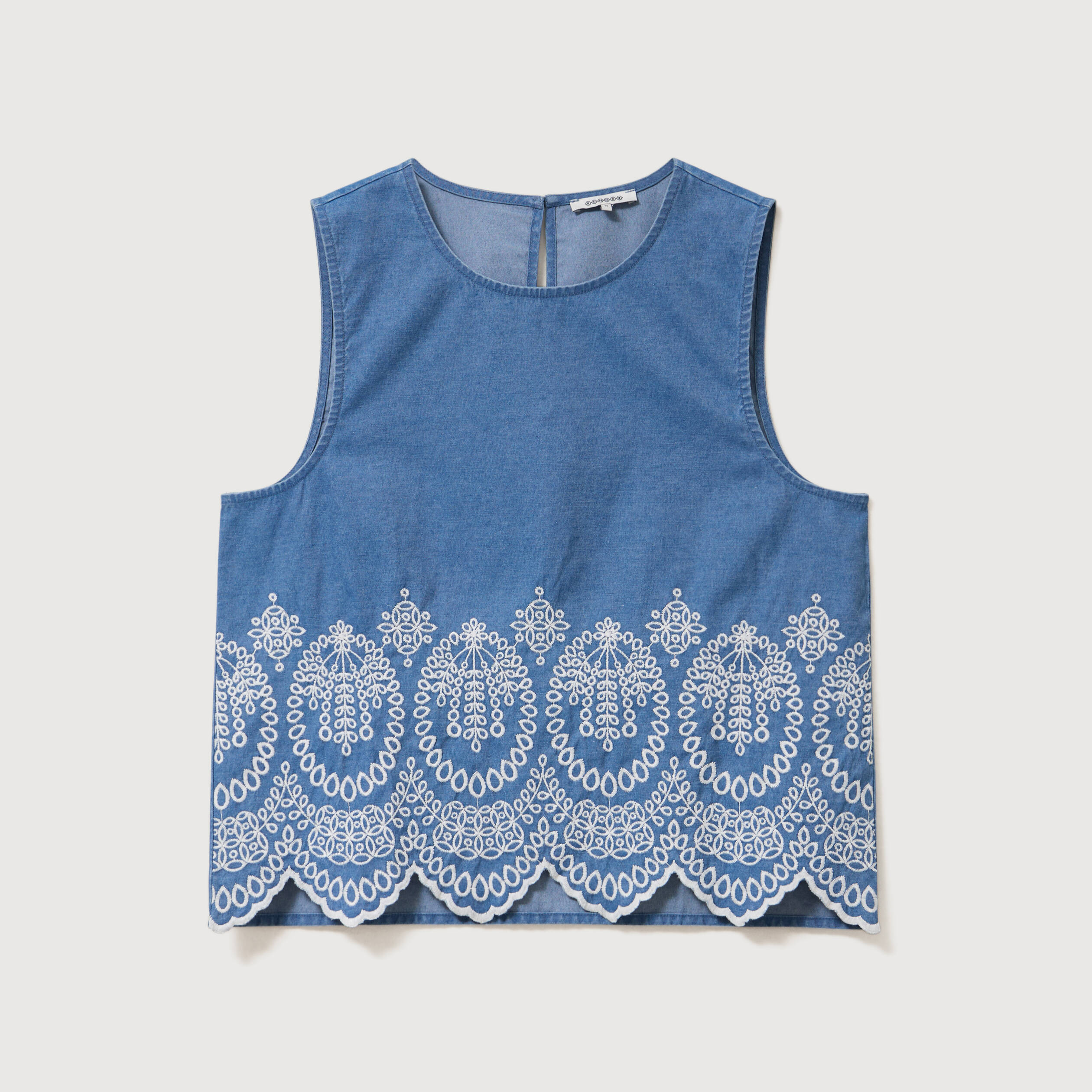 Top en jeans sans manches col rond bleu clair femme