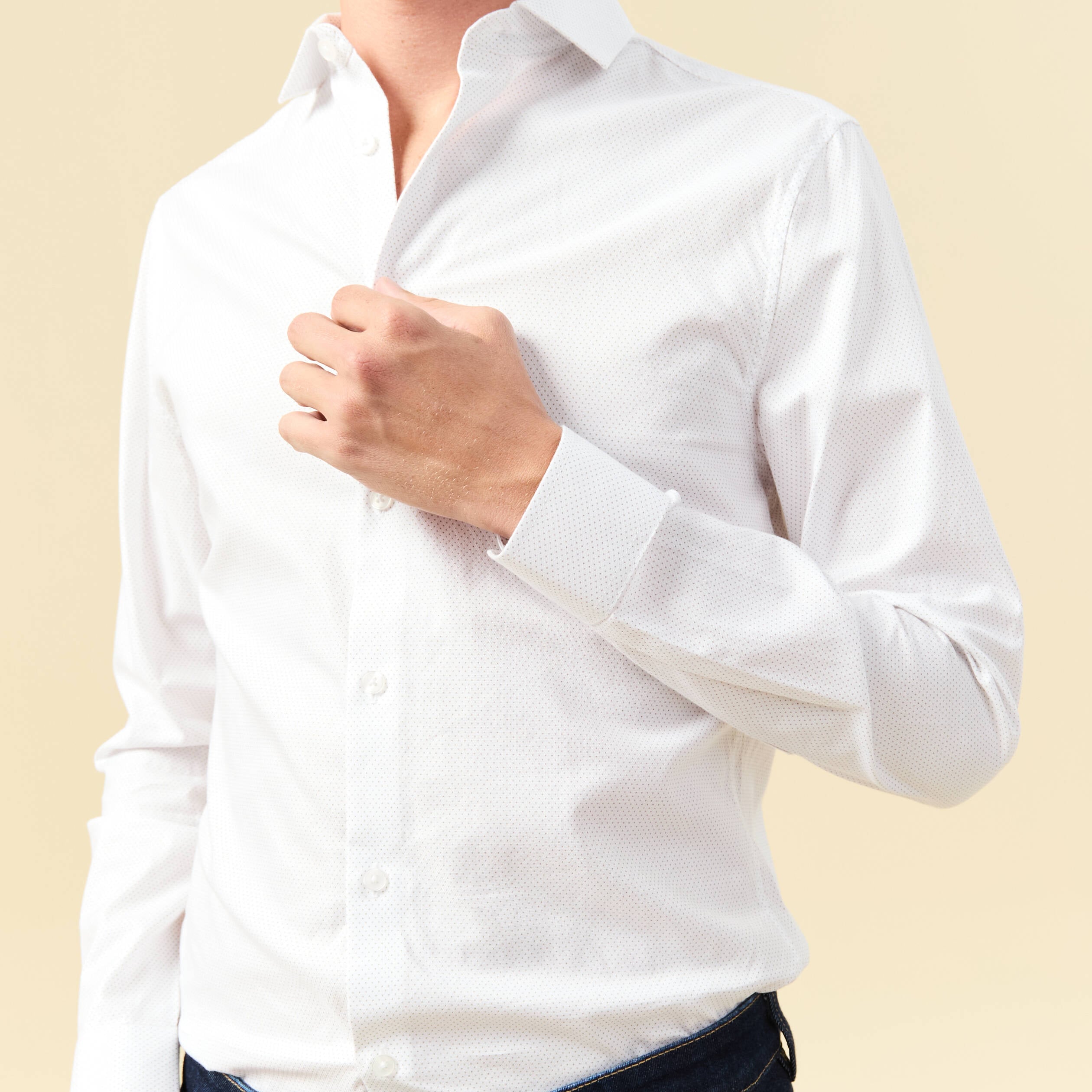 Chemise cintr&eacute;e en coton manches longues blanc homme