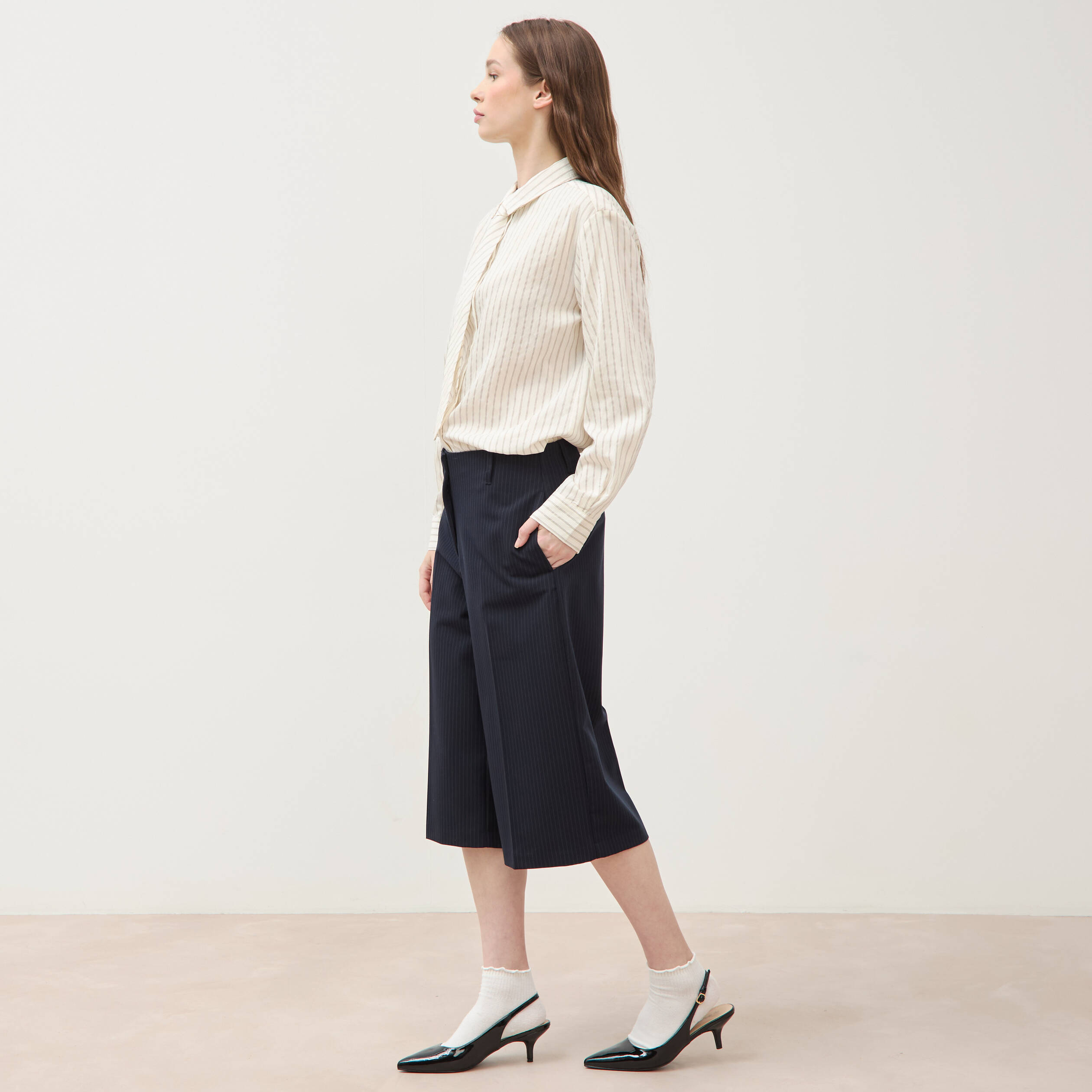 Bermuda large taille haute bleu marine femme