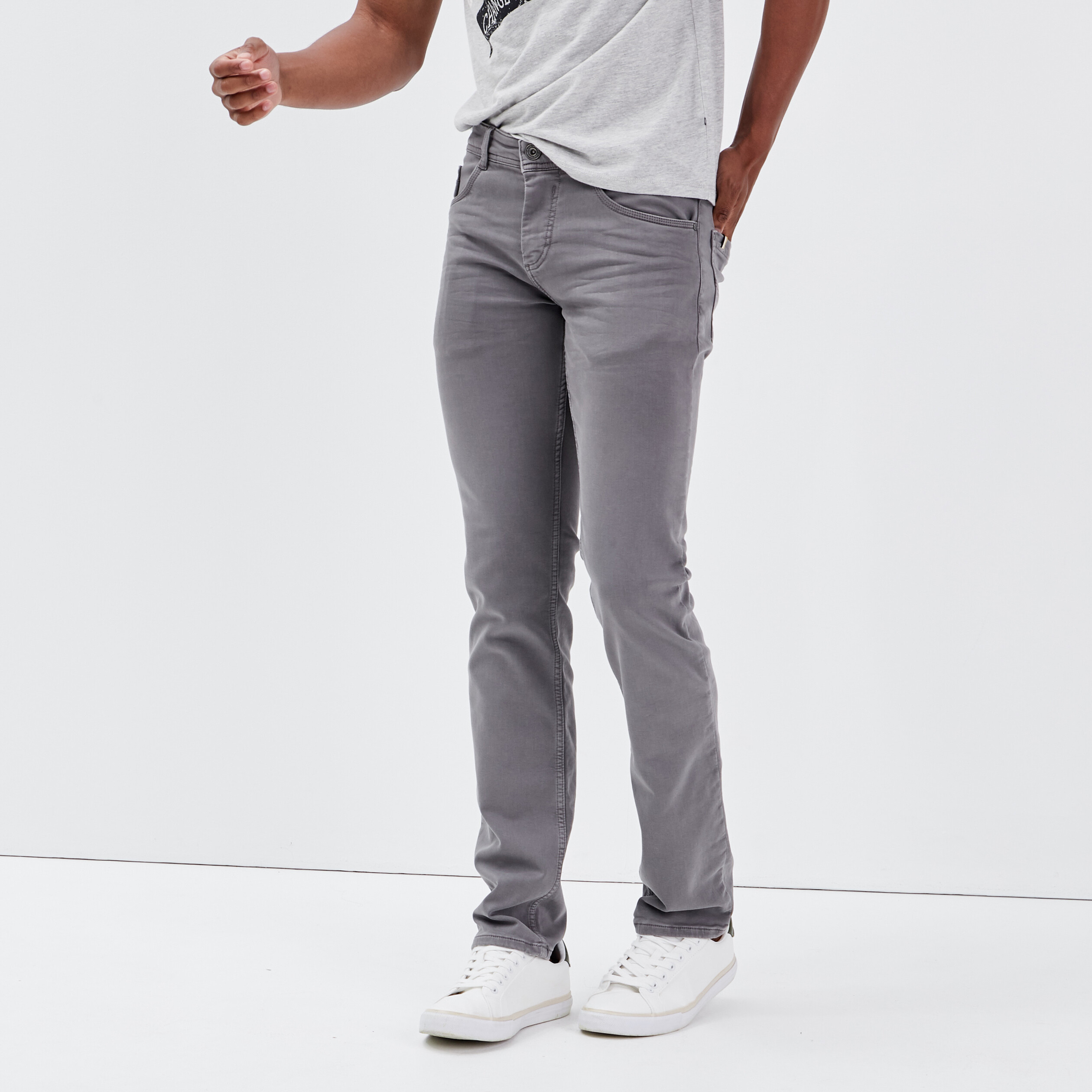 Jeans straight homme used denim gris homme Bonobo