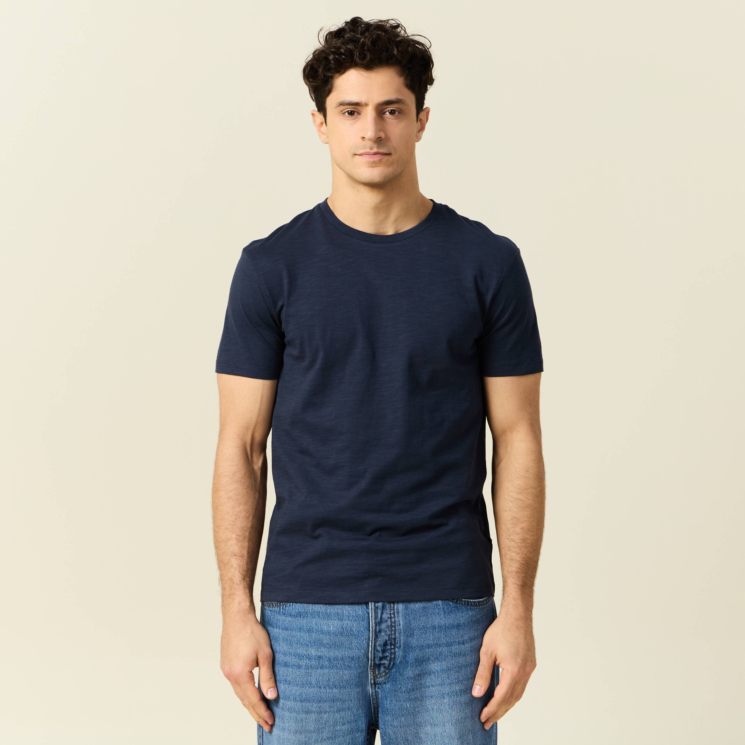 Tee-shirt en lin col rond homme Marine