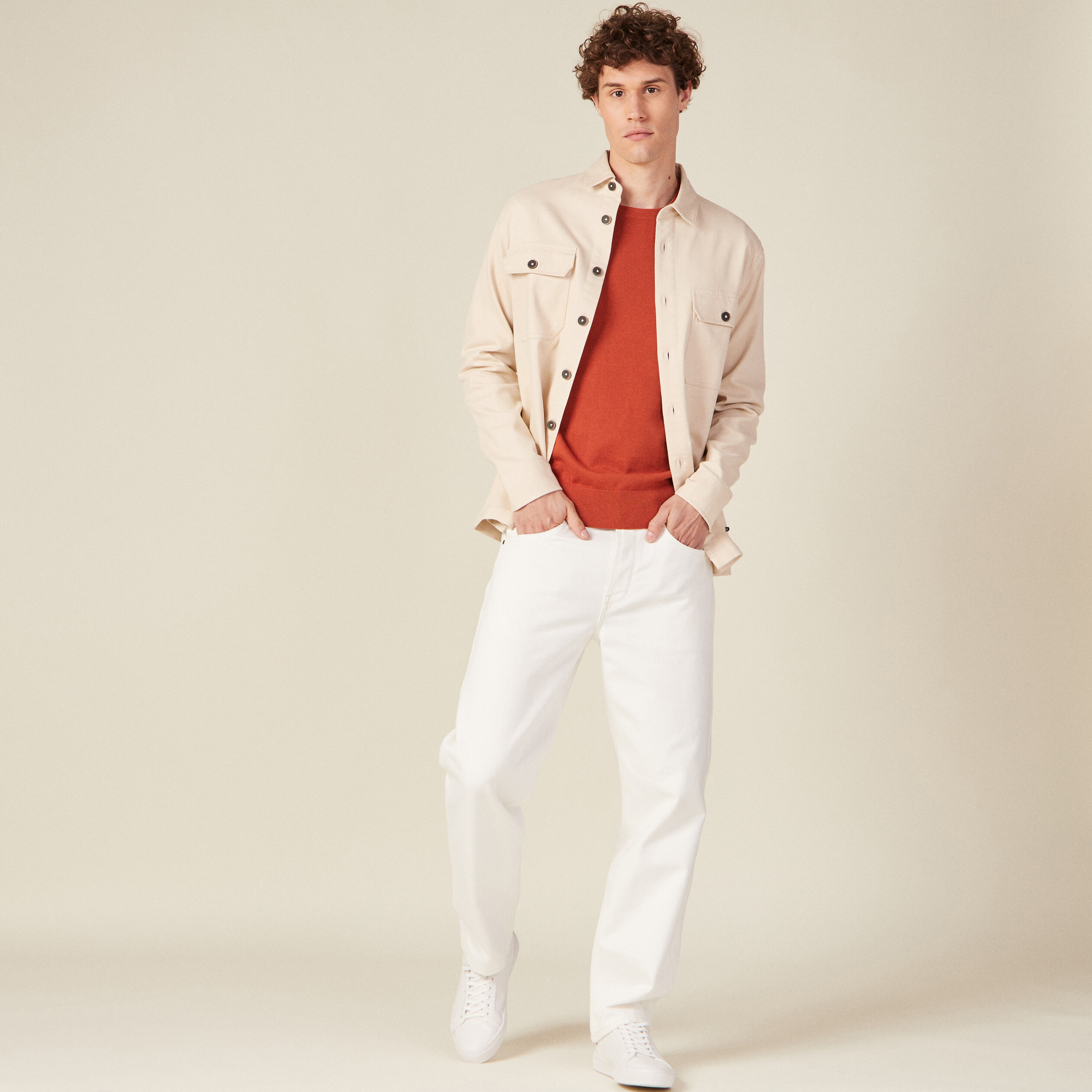 Surchemise manches longues beige homme