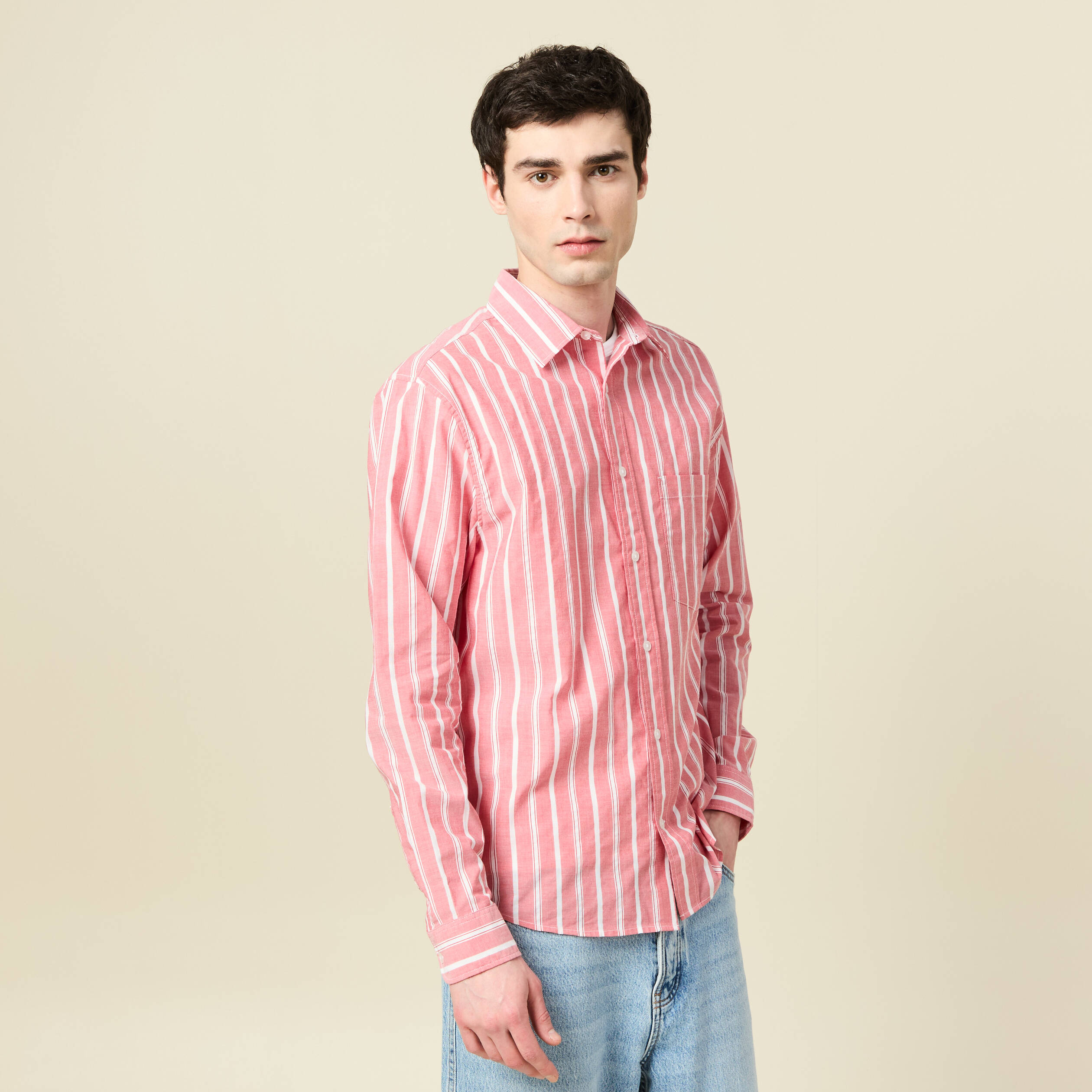 Chemise boyfriend en coton rouge corail homme