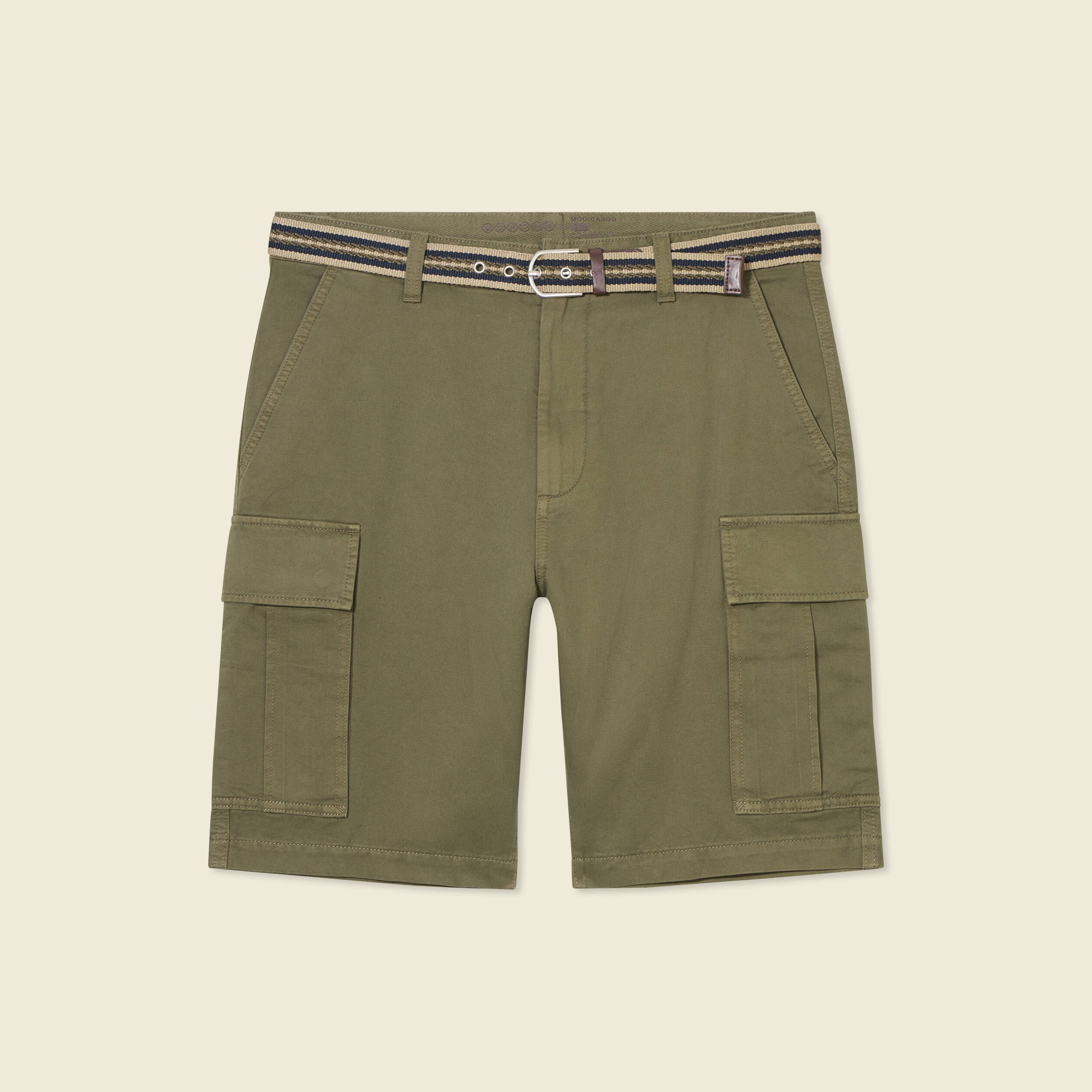 bermuda droit cargo ceinture vert kaki homme Bermuda droit cargo ceinture vert kaki homme