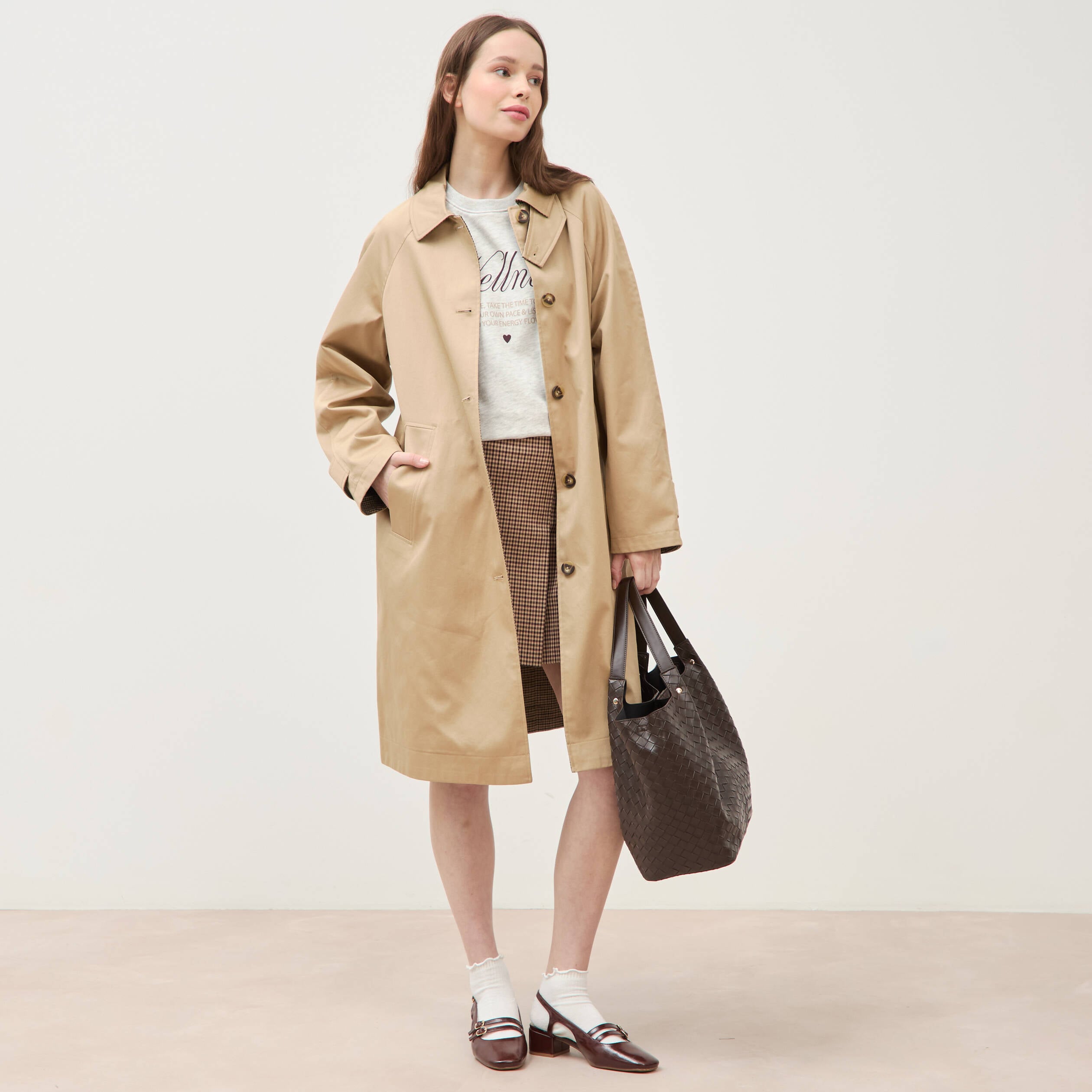 Trench long oversize r&eacute;versible beige femme
