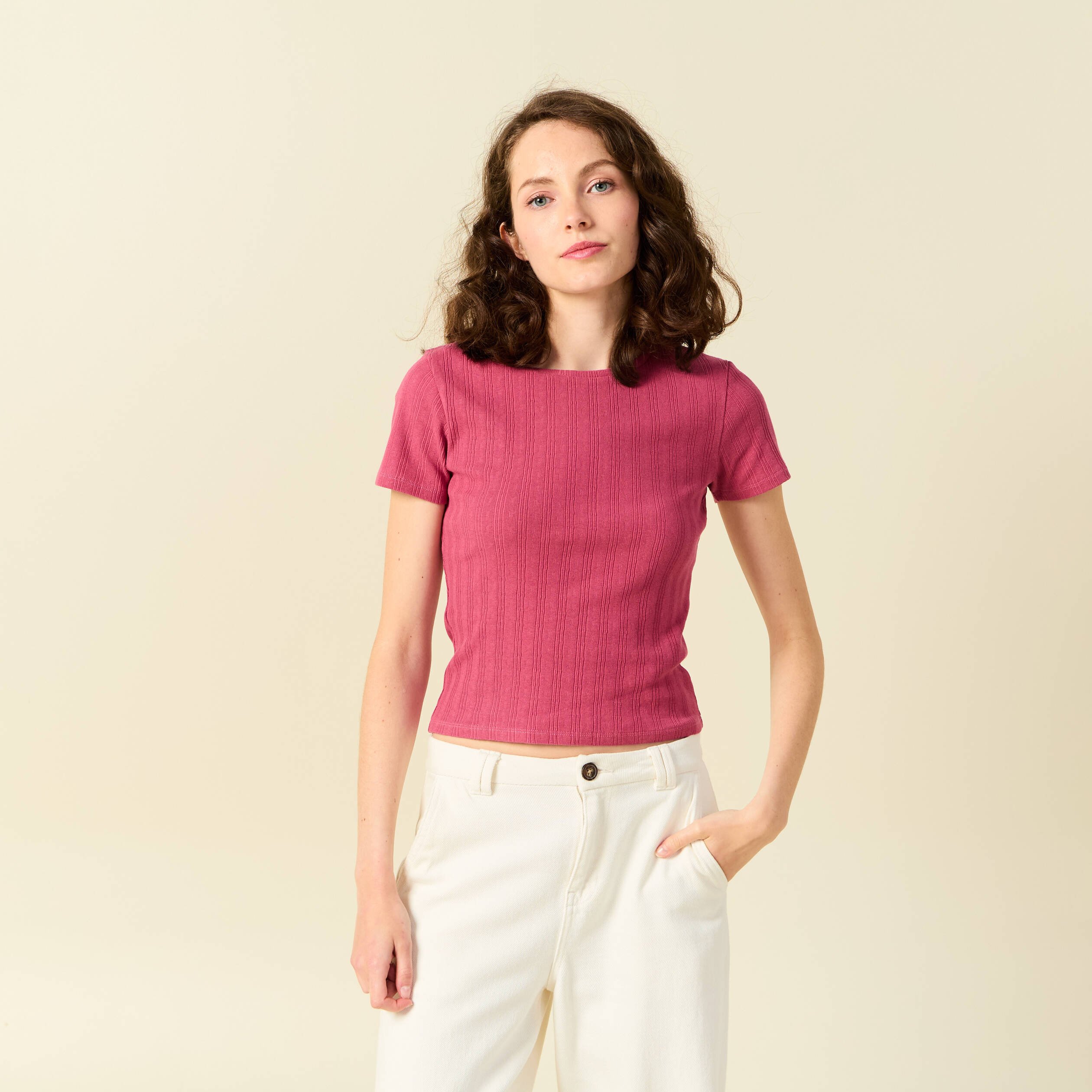 T-shirt manches courtes vieux rose femme
