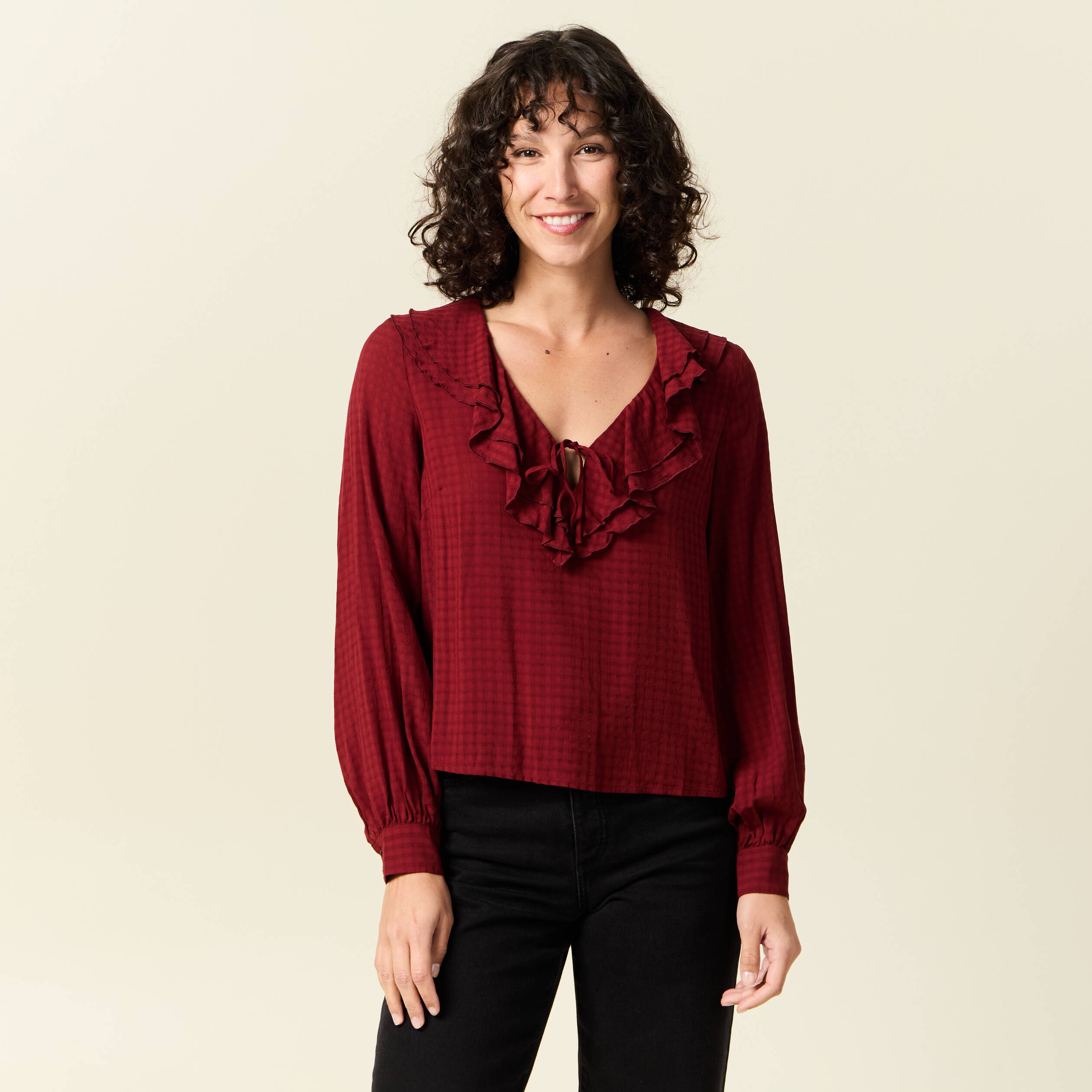 blouse manches longues rouge fonce femme Blouse manches longues rouge foncé femme