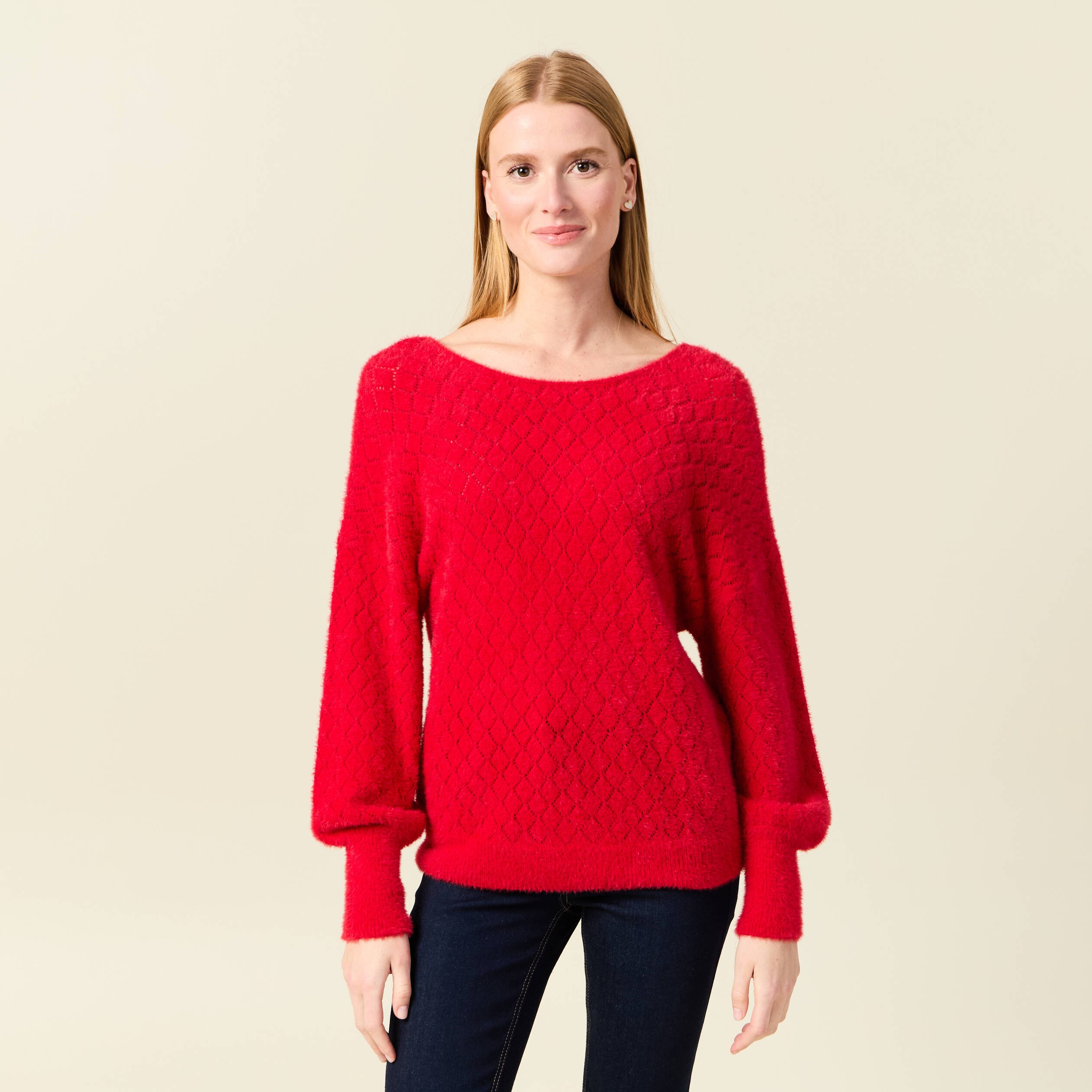 Pull manches longues rouge femme