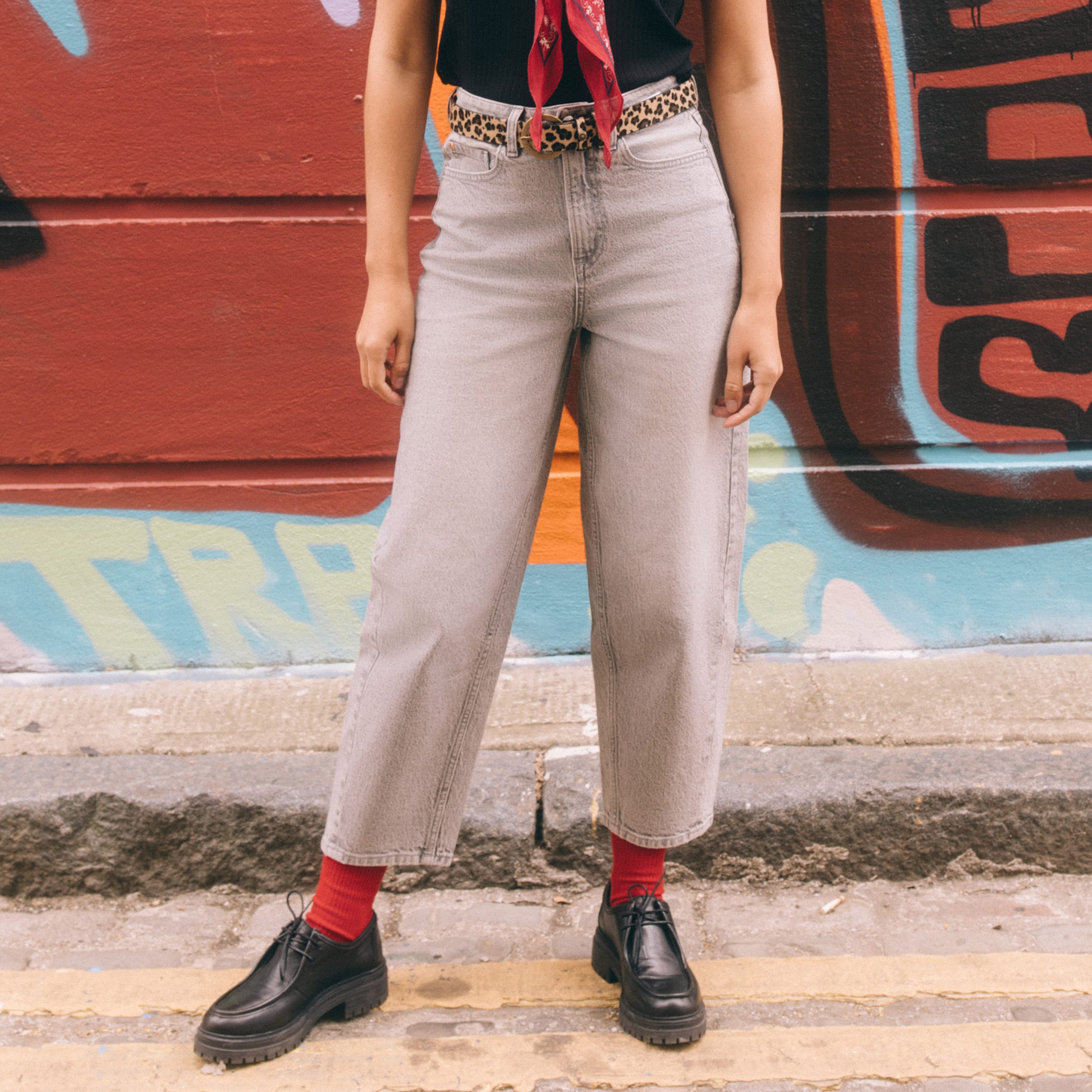 jeans barrel slouchy taille haute 78eme denim gris clair femme Jeans barrel slouchy taille haute 7/8ème denim gris clair femme