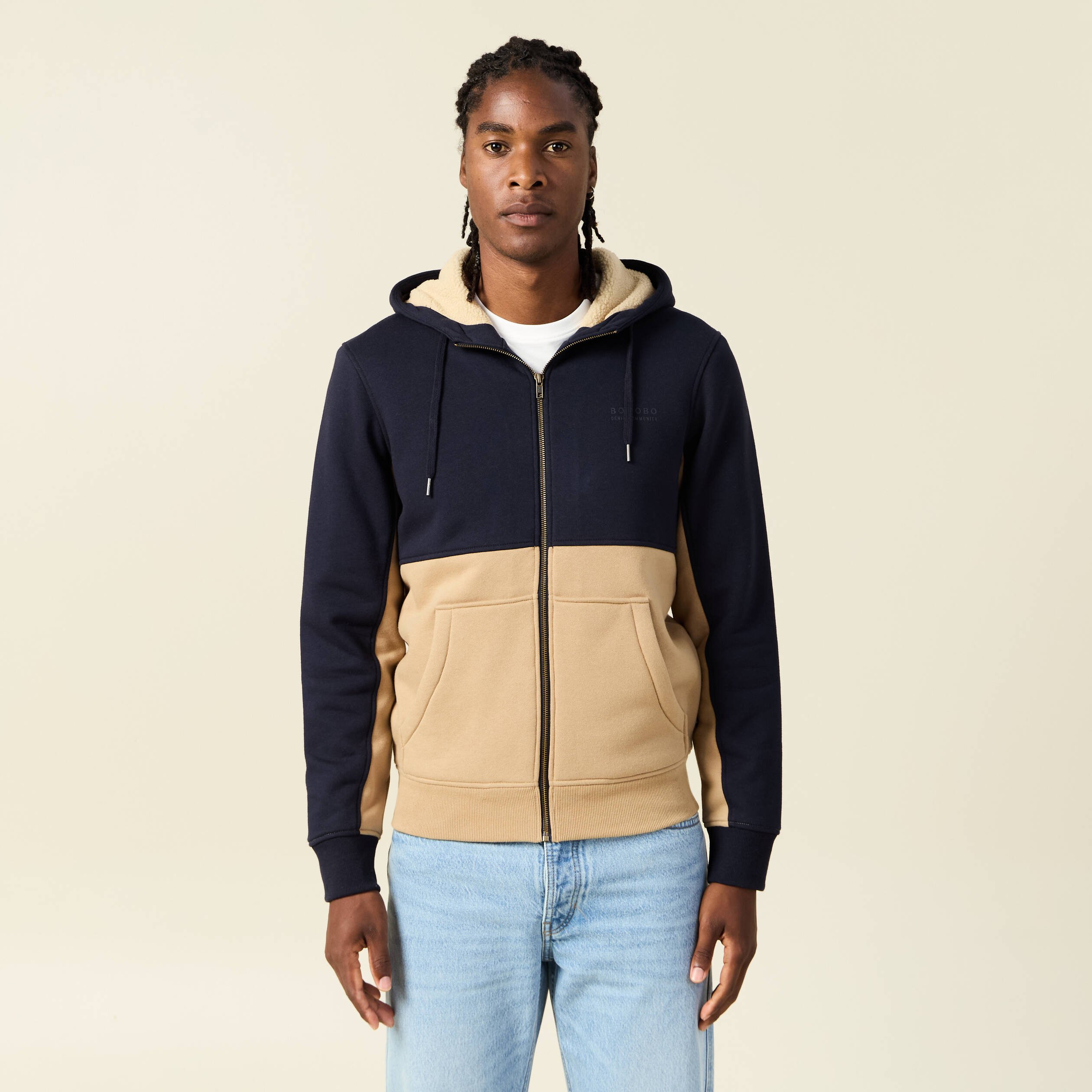 sweat zippe a capuche beige homme Sweat zippé à capuche beige homme
