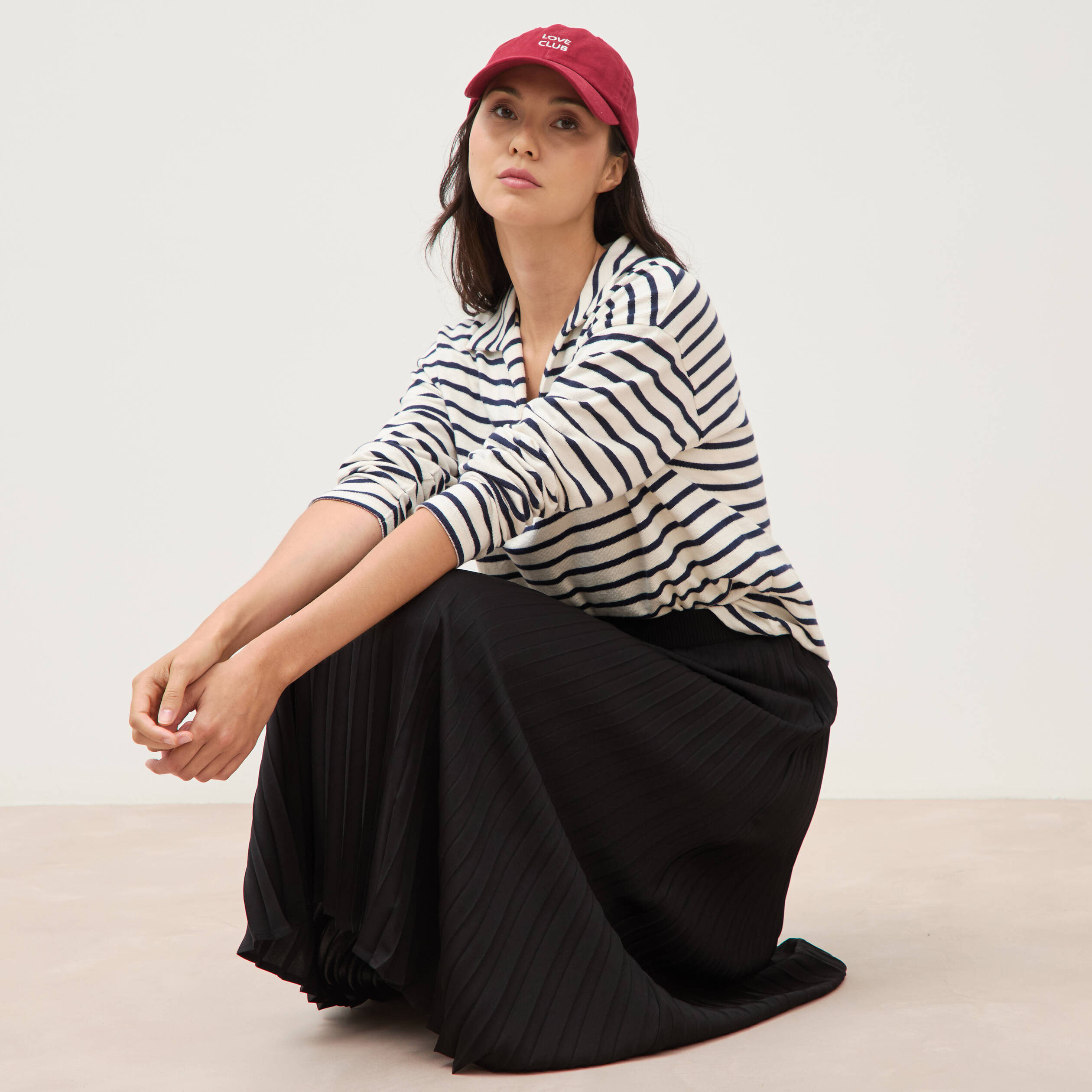 Jupe longue &eacute;vas&eacute;e pliss&eacute;e noir femme