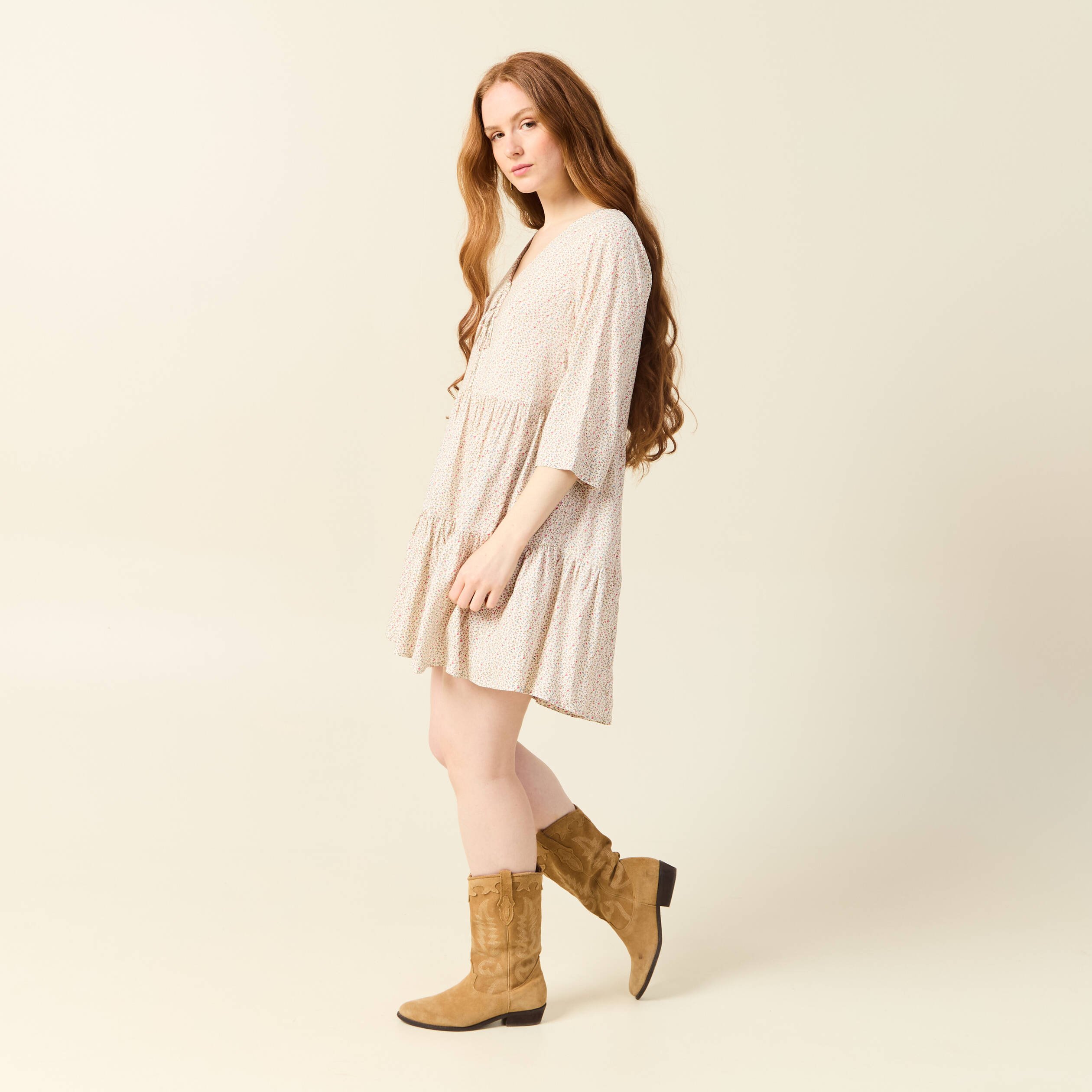 robe evasee manches 34 blanc femme Robe évasée manches 3/4 blanc femme