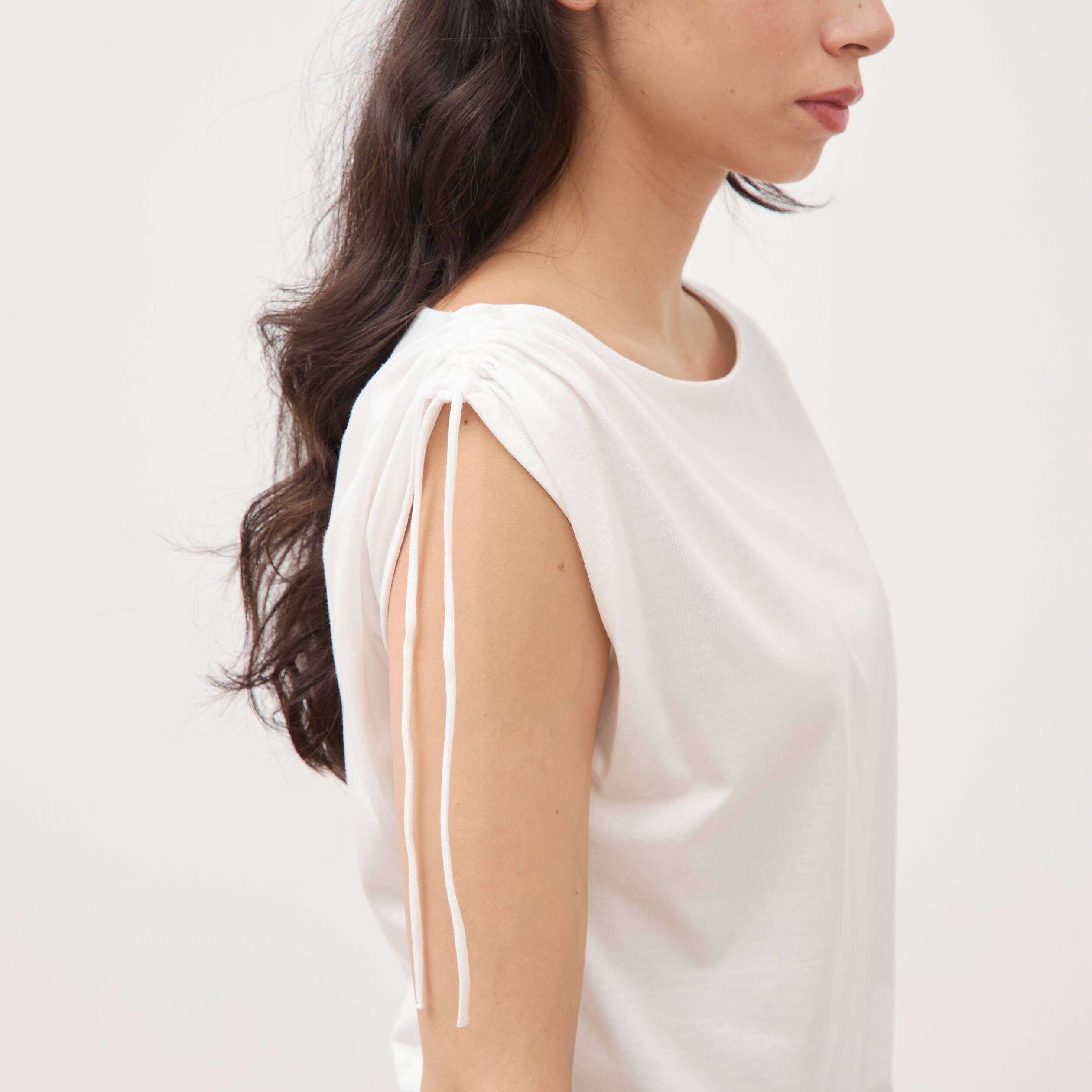 T-shirt col bateau manches courtes ecru femme
