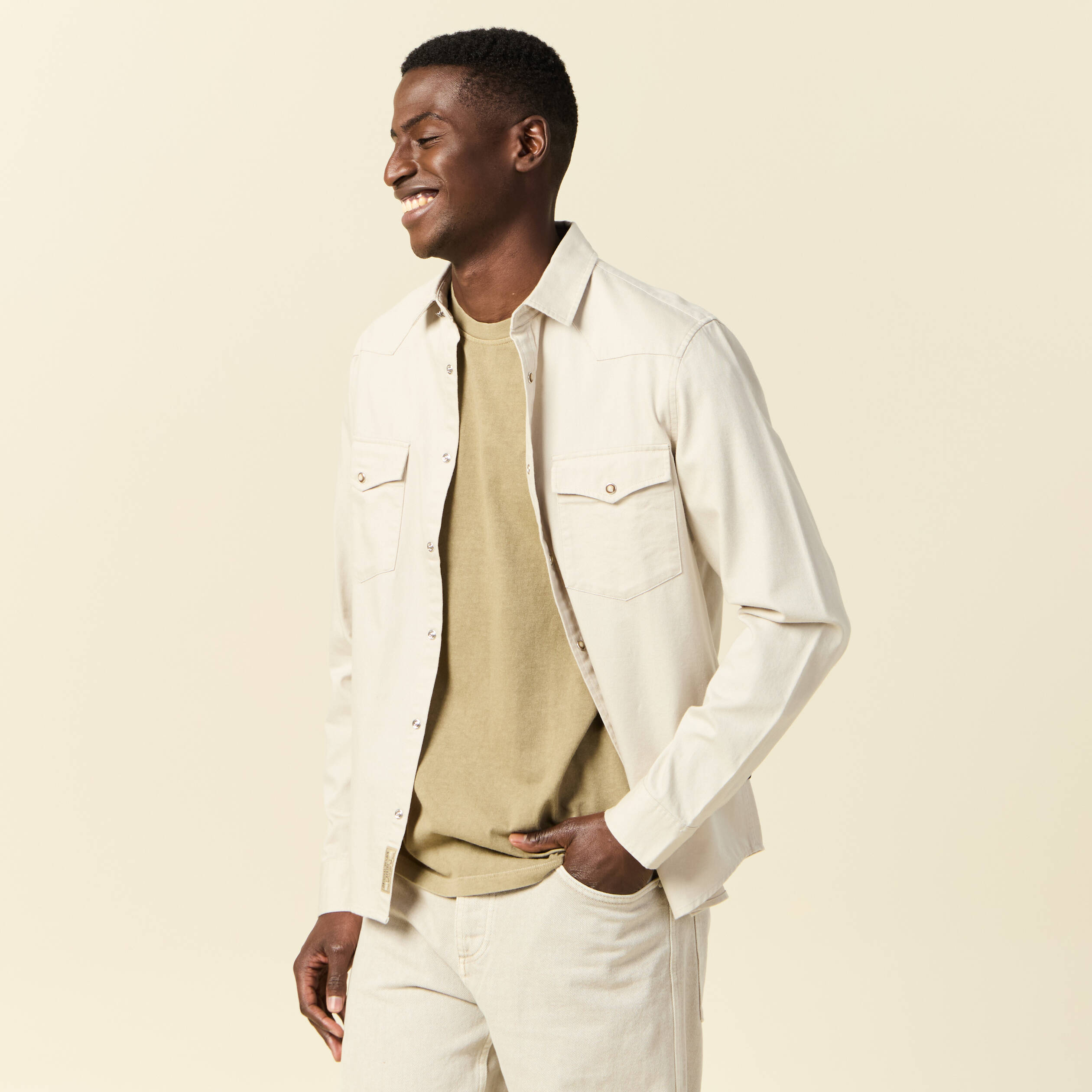 chemise manches longues beige homme Chemise manches longues beige homme