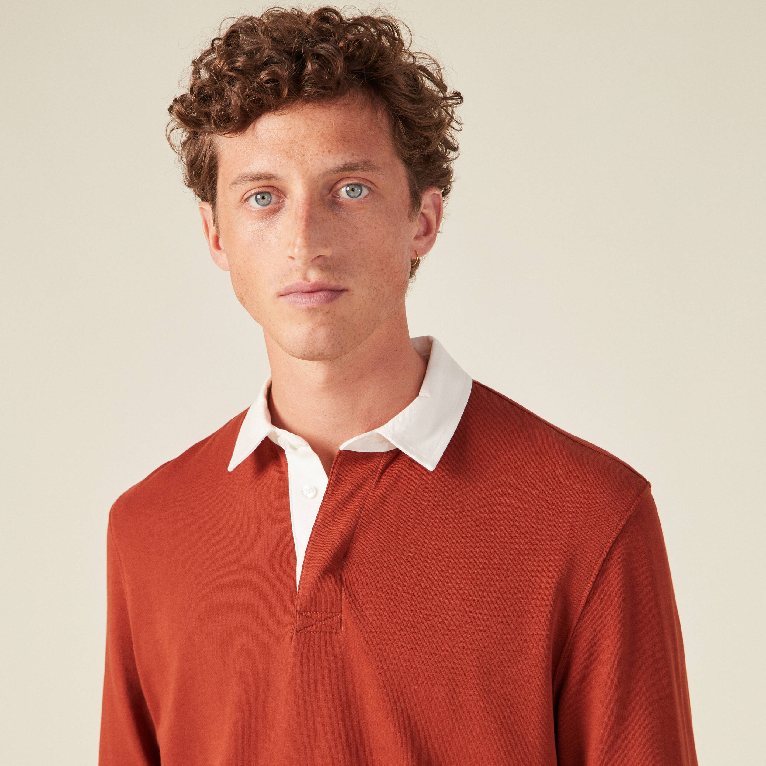 sweat manches longues col polo marron cognac homme Sweat manches longues col polo marron cognac homme