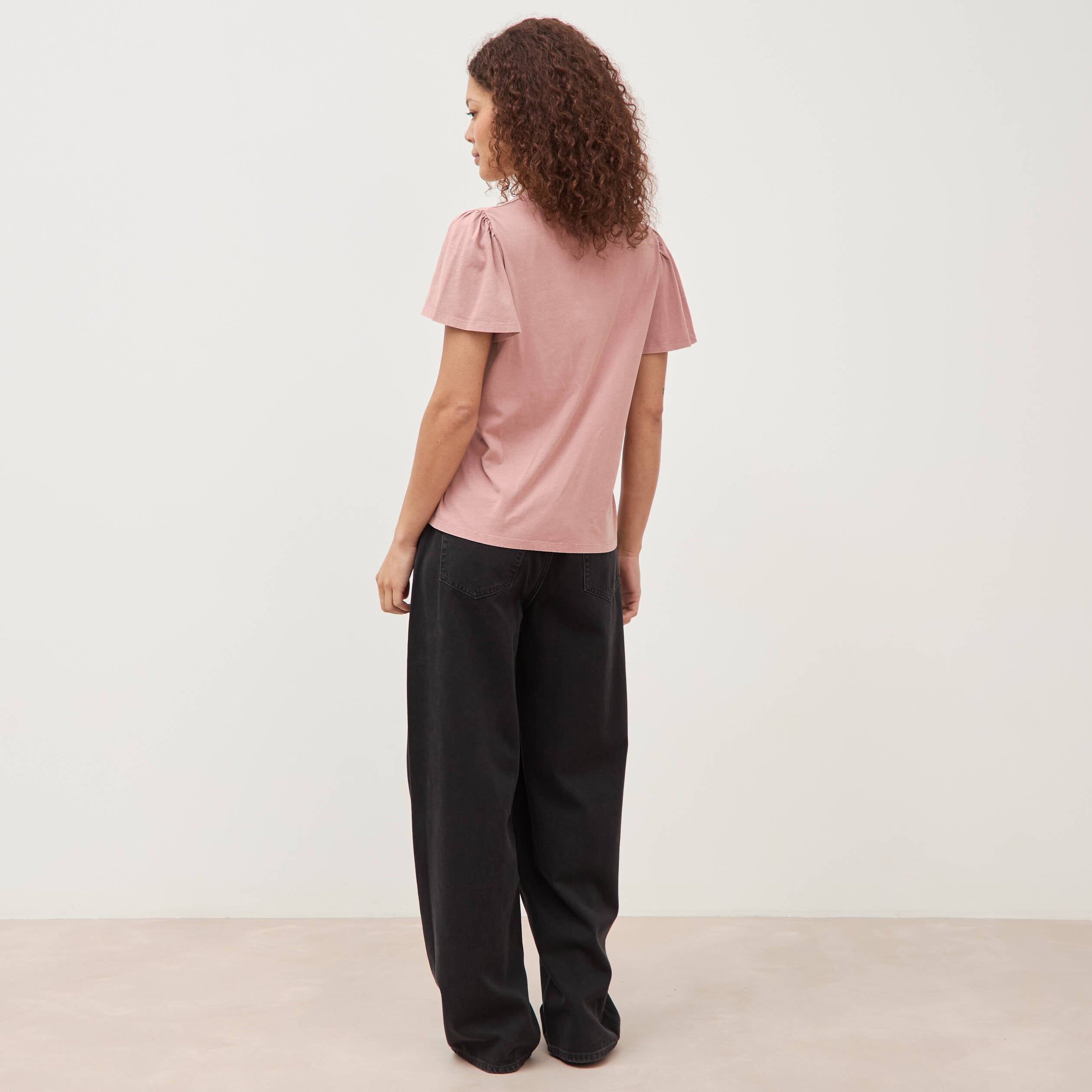T-shirt droit col rond manches courtes vieux rose femme