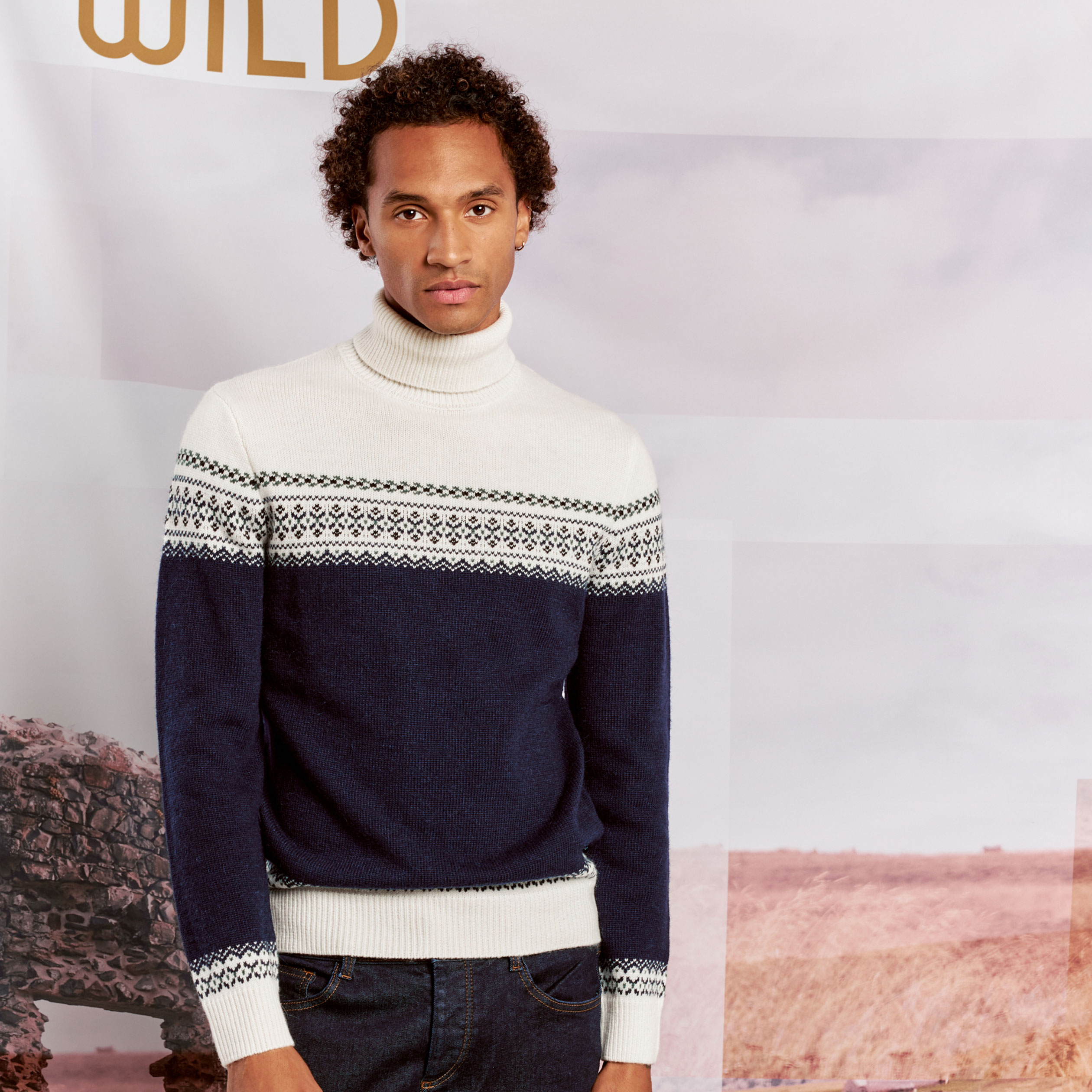 Pull manches longues vert kaki homme