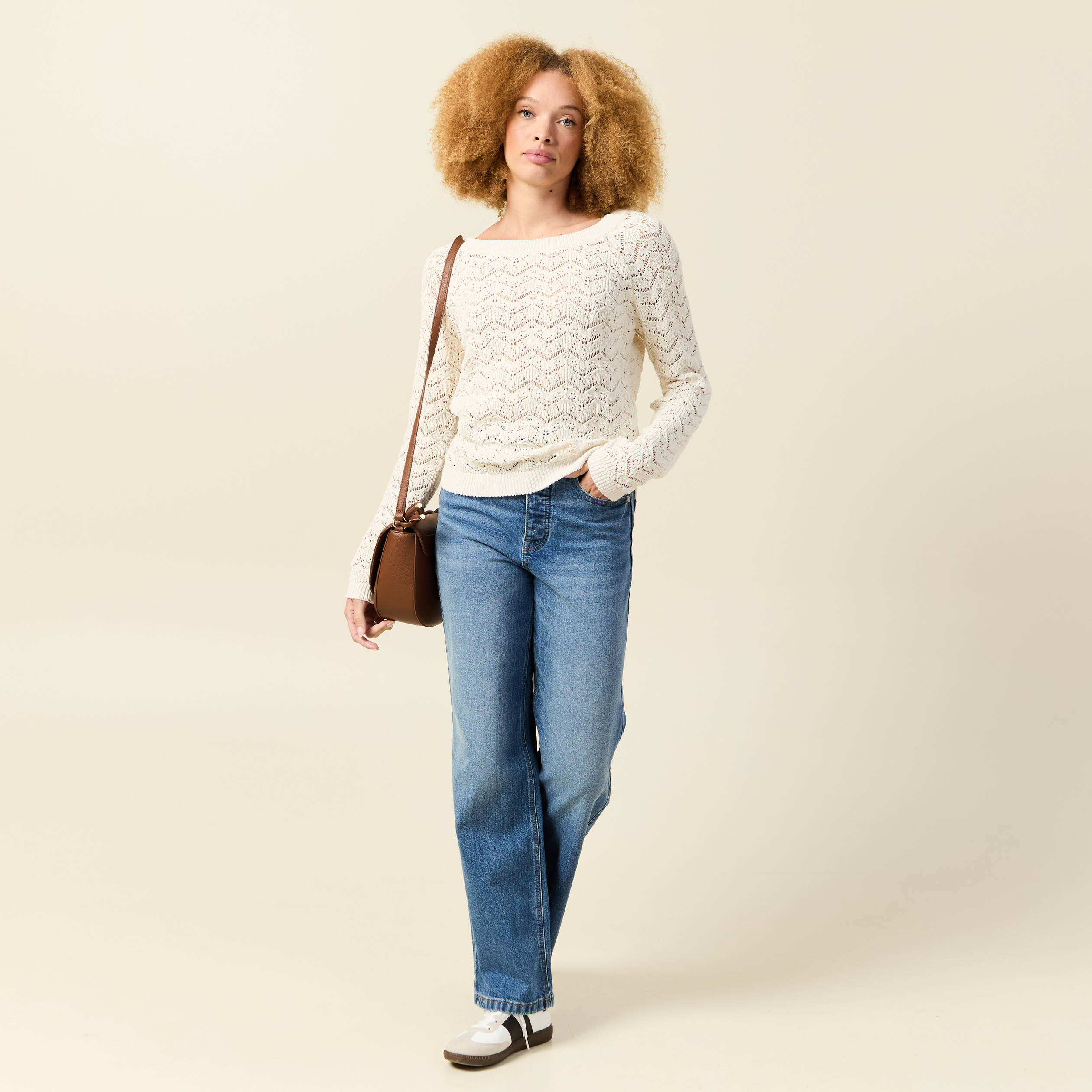 pull ajoure col bateau manches longues ecru femme Pull ajouré col bateau manches longues ecru femme