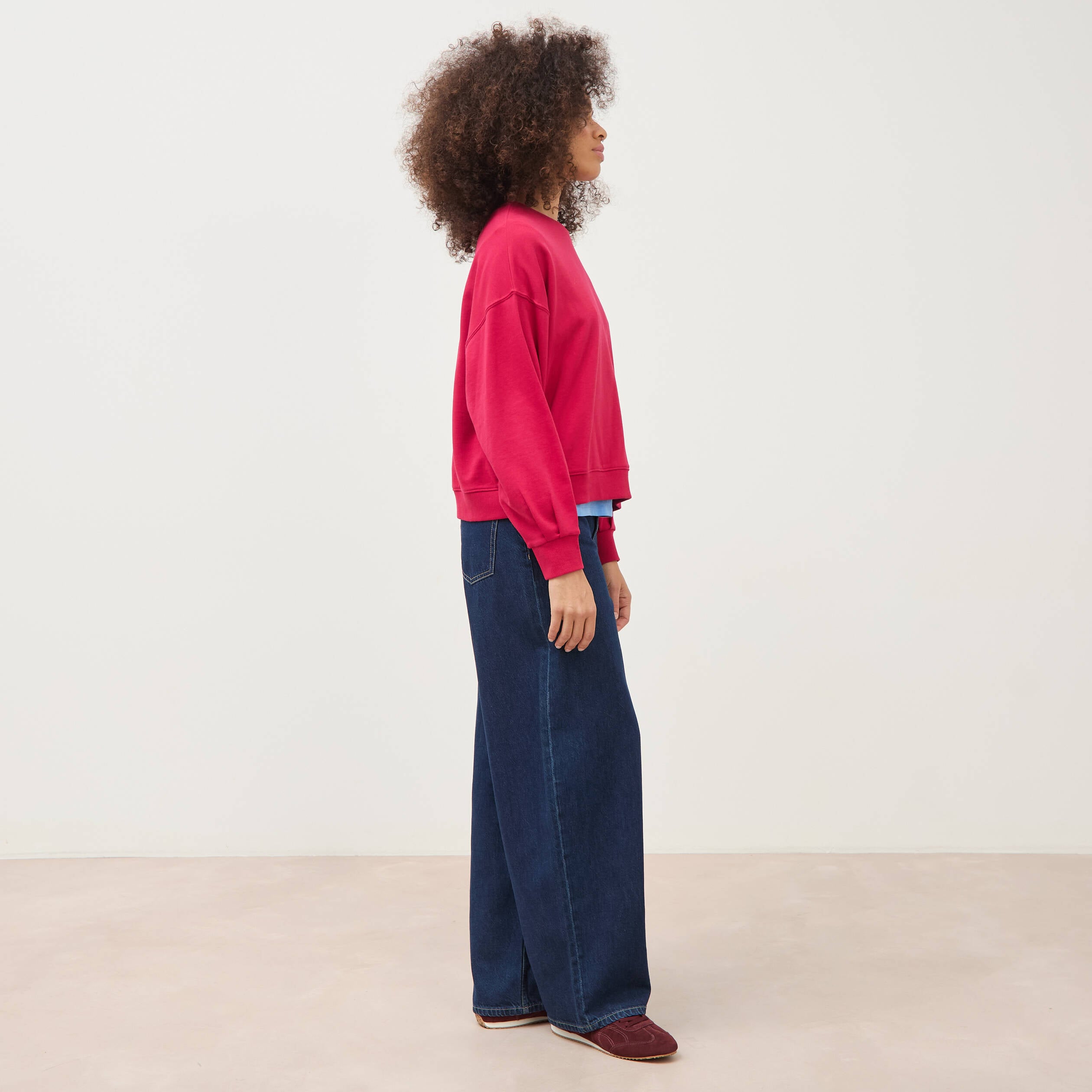 Sweat droit col rond manches longues rouge clair femme