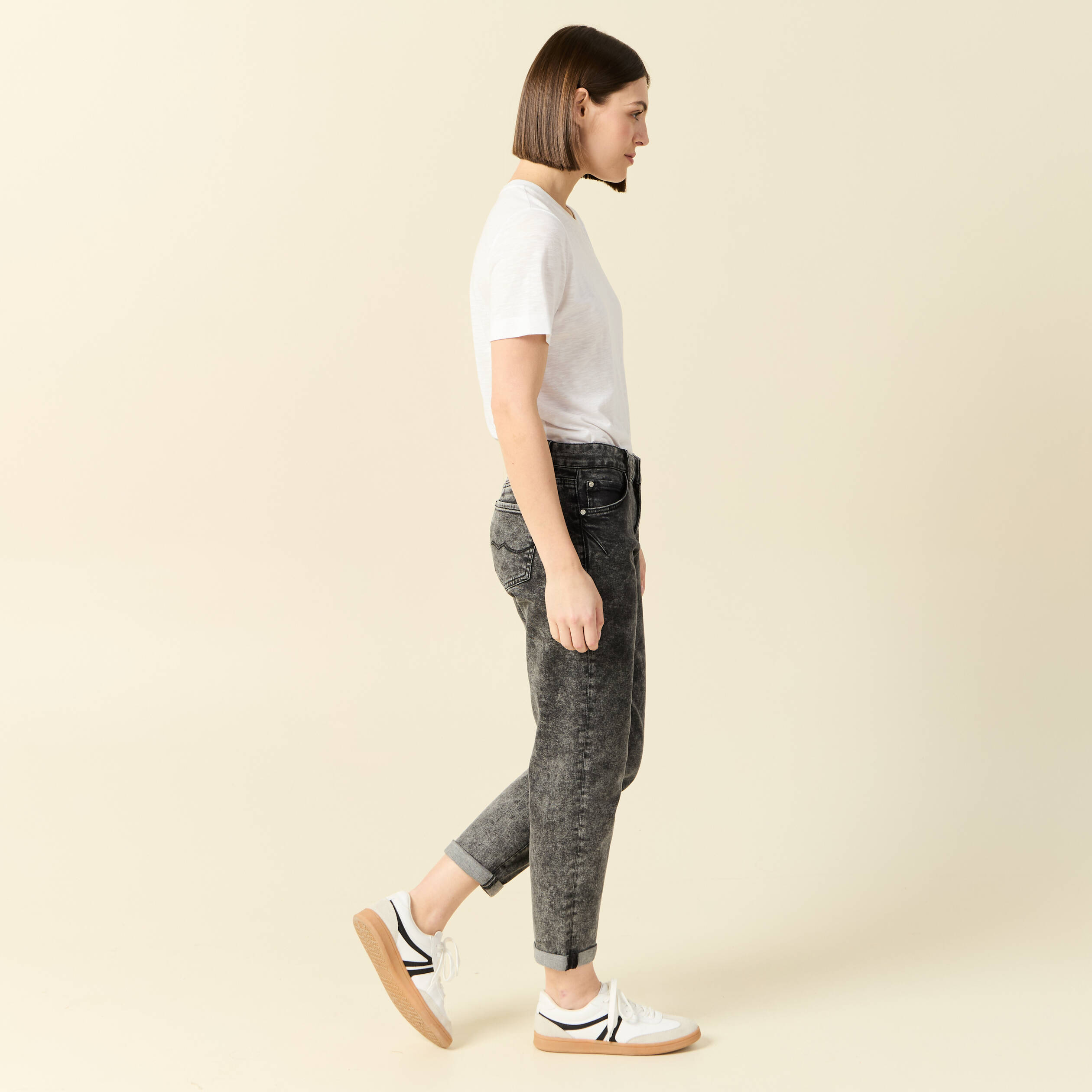 jeans girlfriend 5 poches denim snow gris femme Jeans girlfriend 5 poches denim snow gris femme