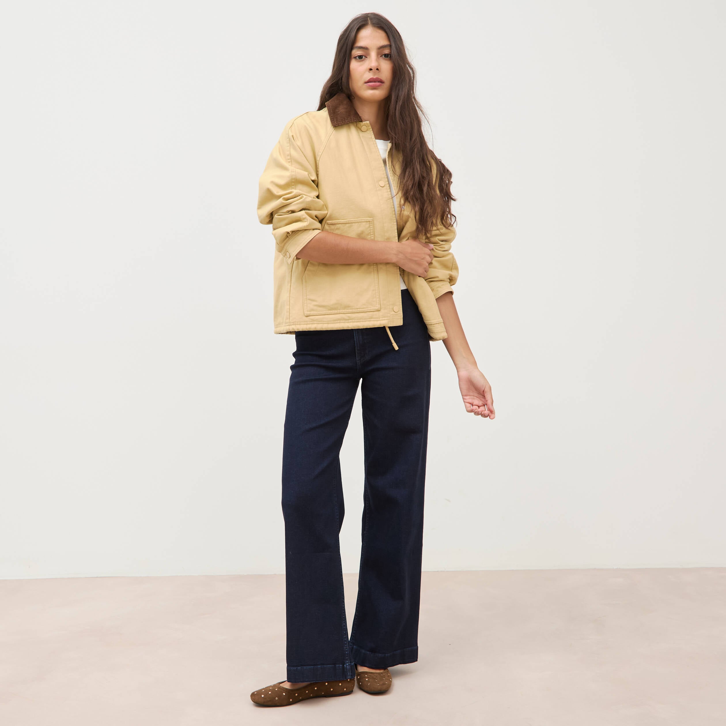 Jeans large taille haute denim brut rinse femme