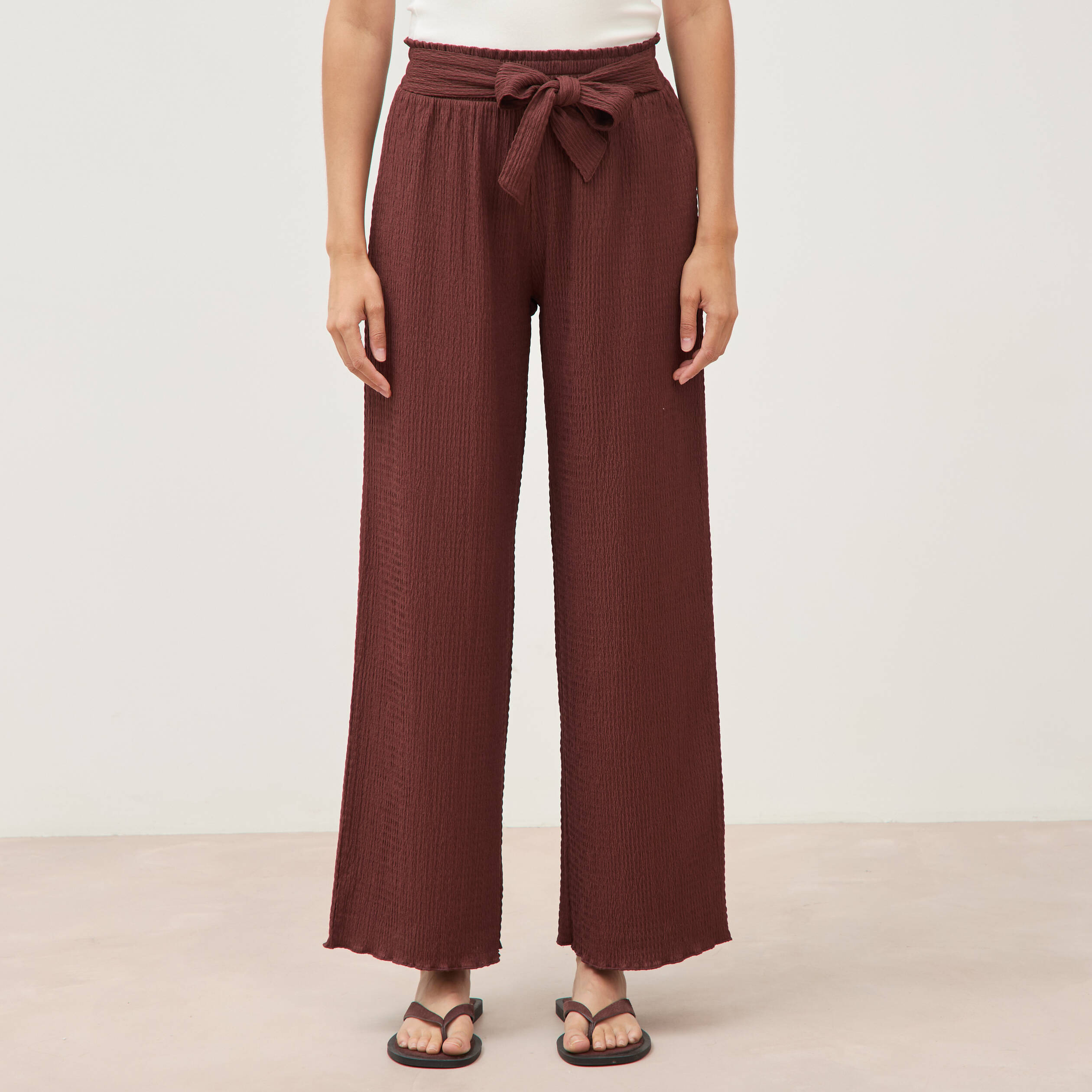 Pantalon loose avec ceinture marron cognac femme