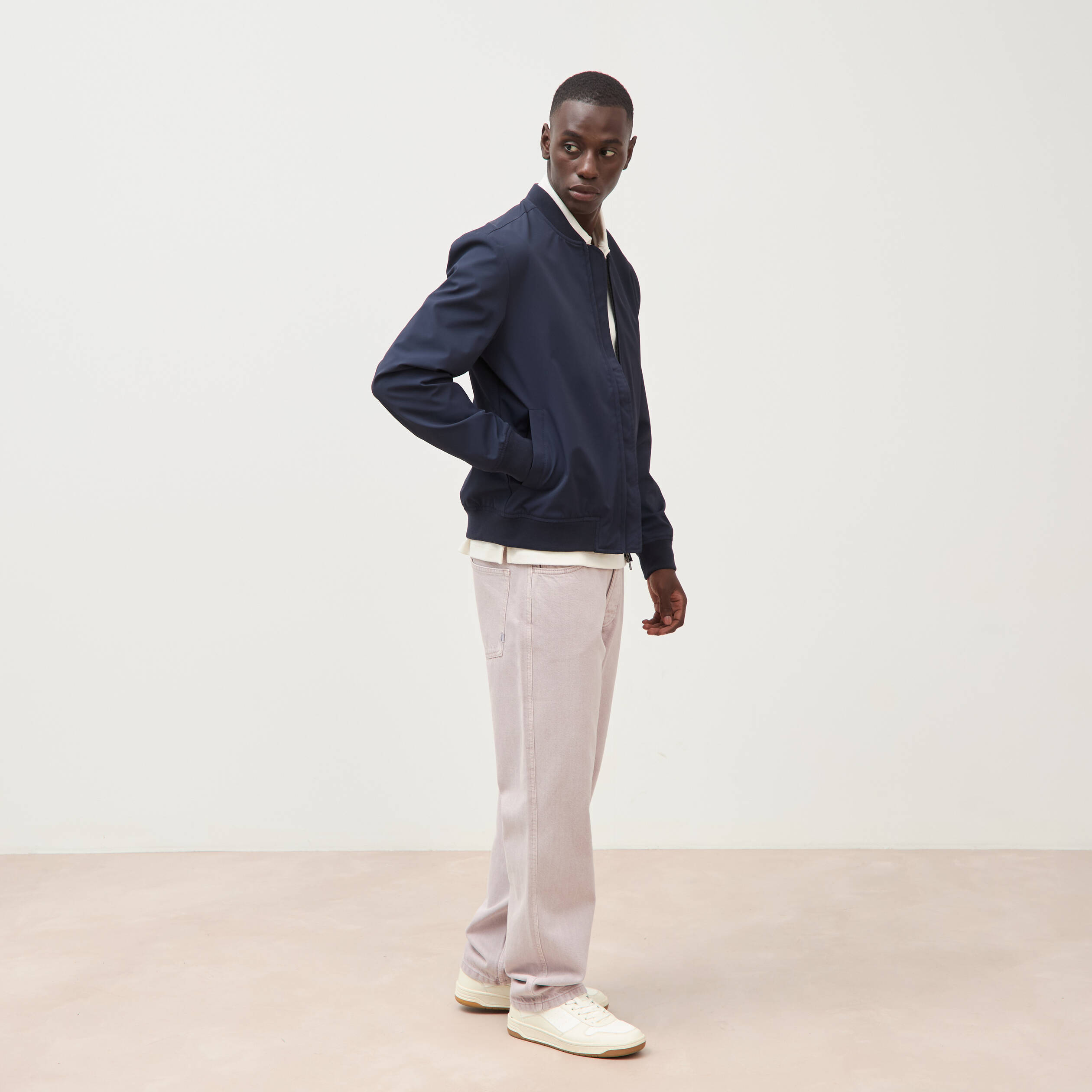 Blouson manches longues doubl&eacute; bleu marine homme