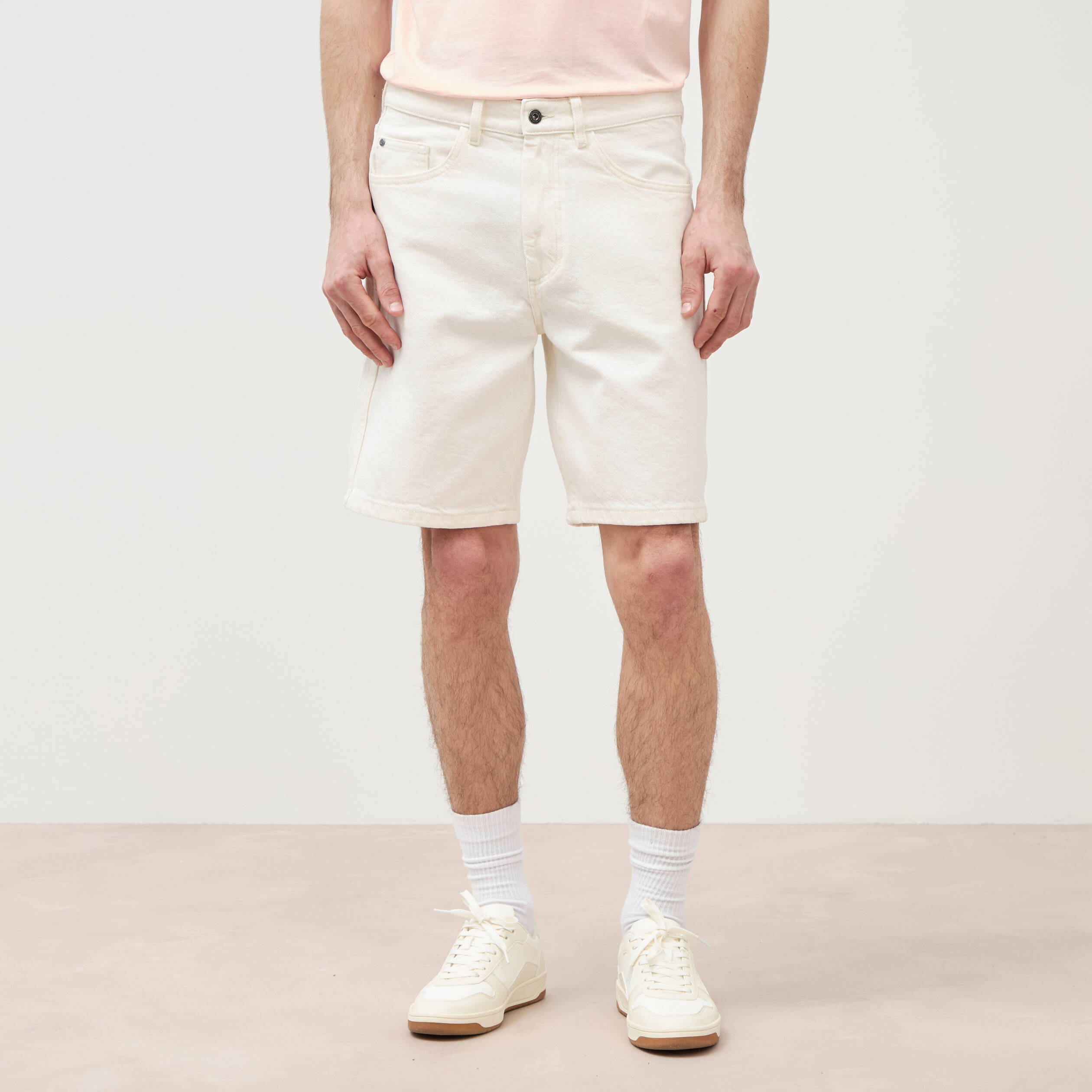 Bermuda en jean coton denim blanc homme